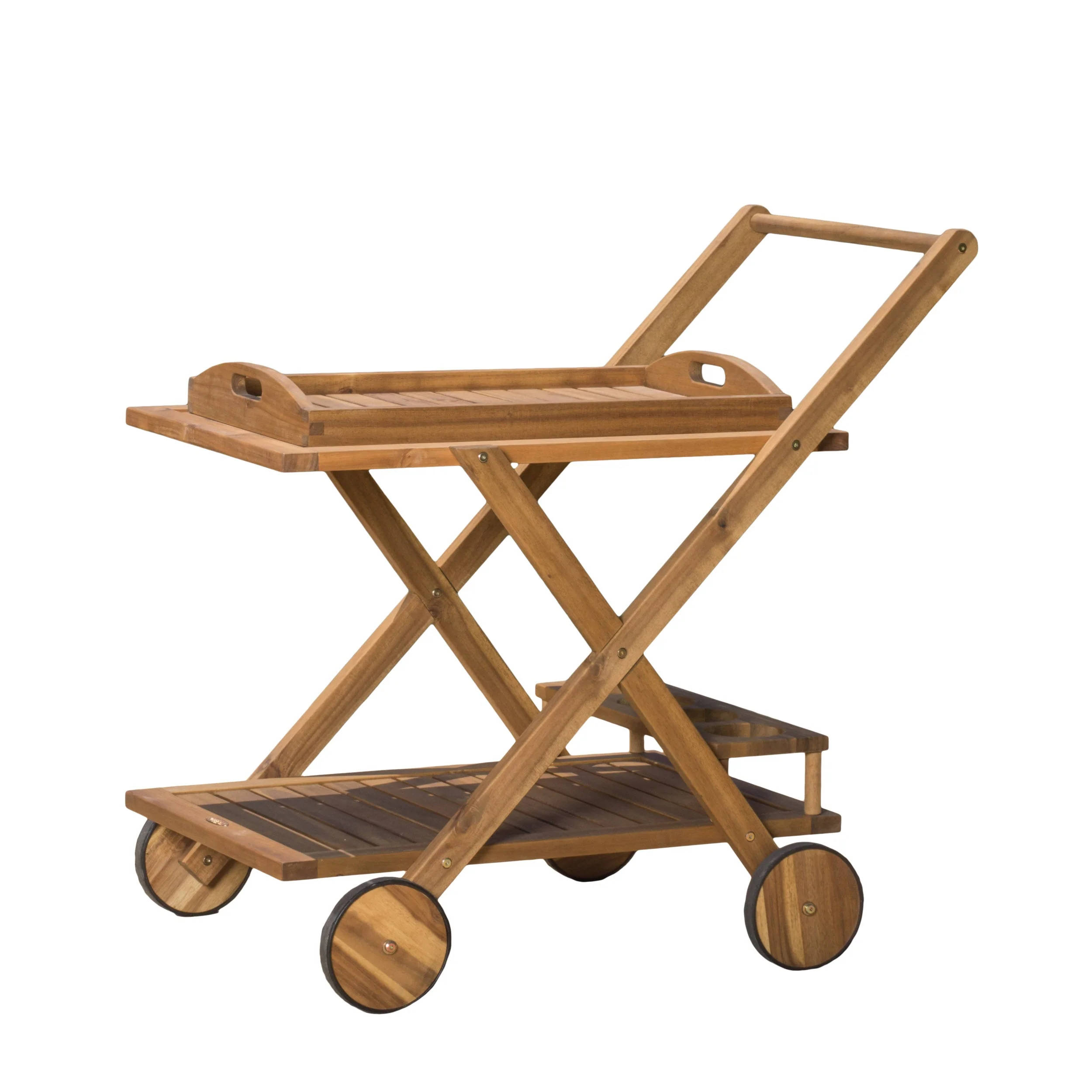 Riviera Bar Cart Natural Stained Acacia Wood Mobile Bar Cart - Image 8