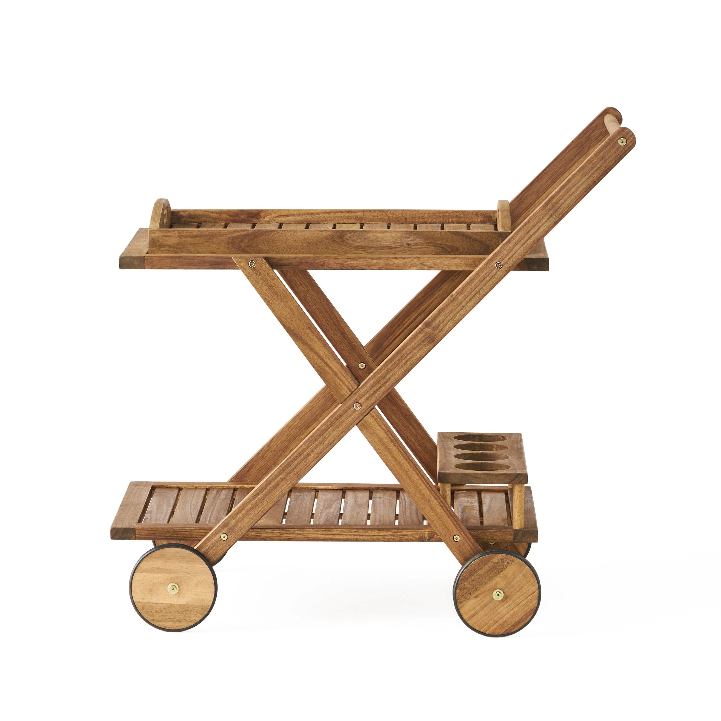 Riviera Bar Cart Natural Stained Acacia Wood Mobile Bar Cart - Image 9
