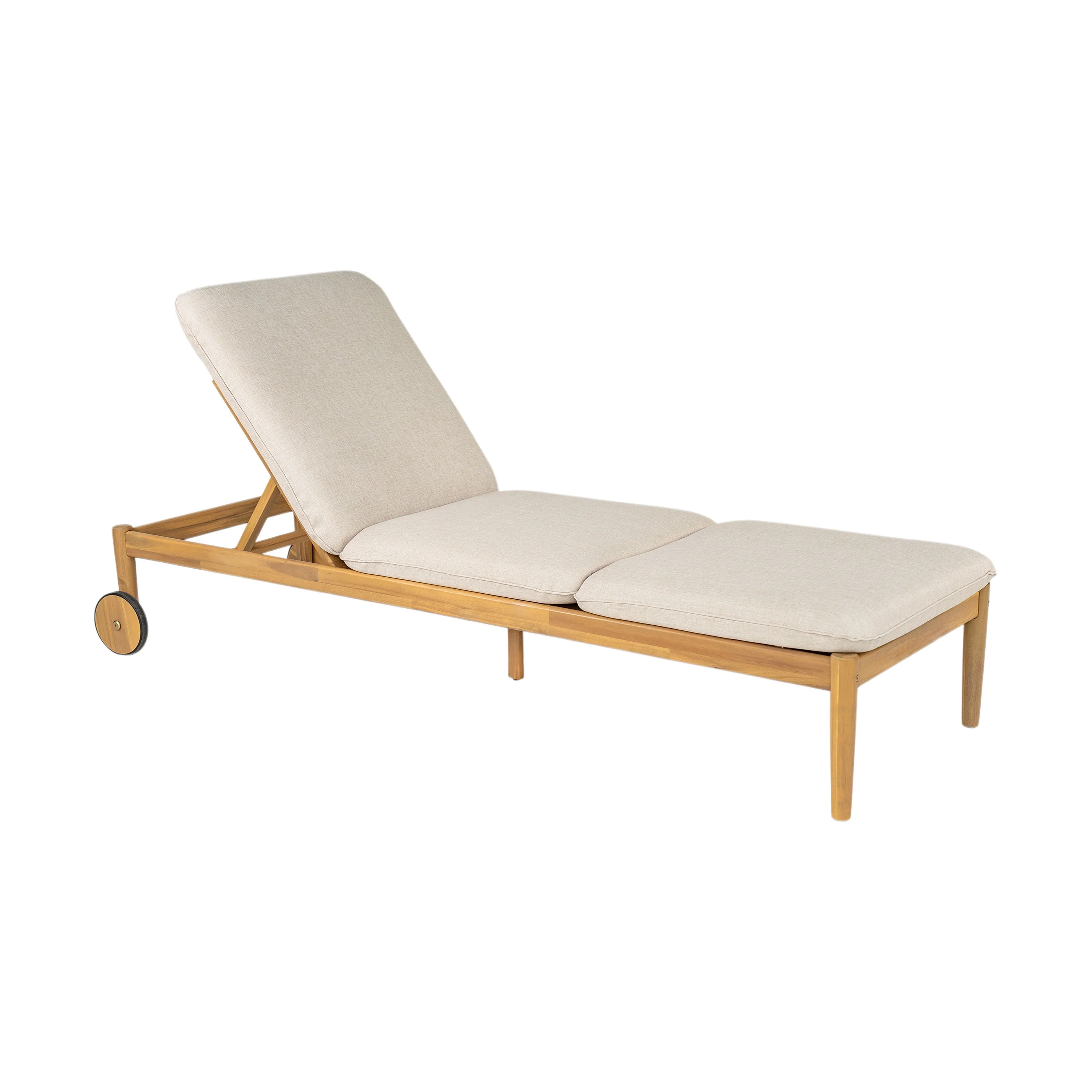 Riviera Outdoor Chaise Lounge with Wheels, Acacia Wood Frame (Set of 2) - Image 10