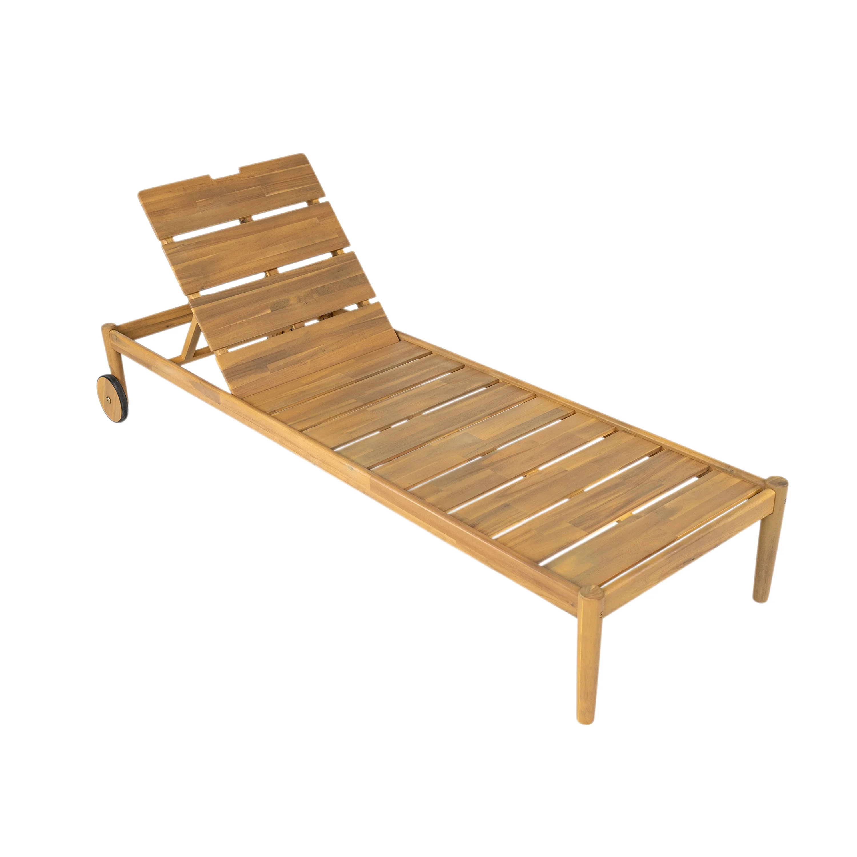 Riviera Outdoor Chaise Lounge with Wheels, Acacia Wood Frame (Set of 2) - Image 13