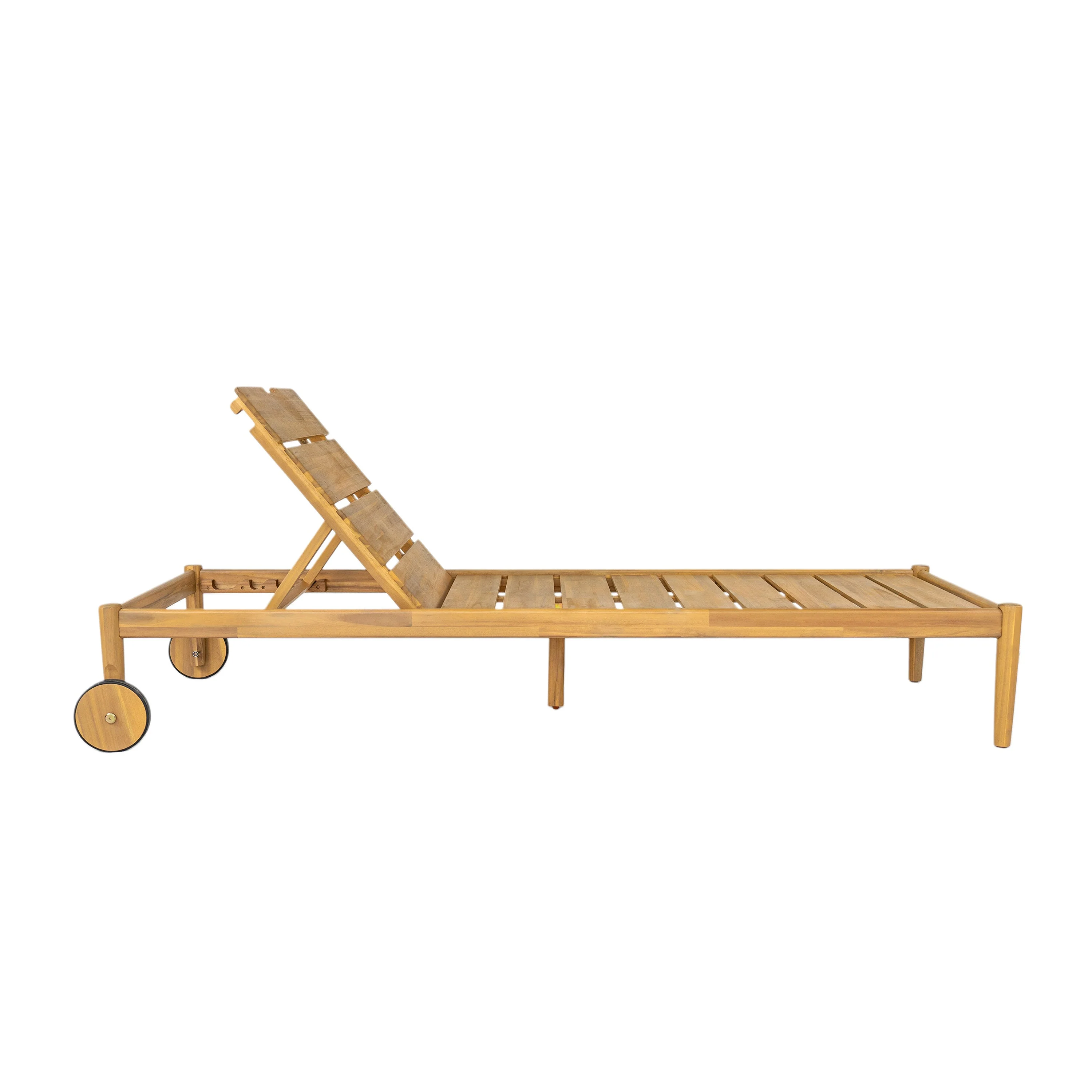 Riviera Outdoor Chaise Lounge with Wheels, Acacia Wood Frame (Set of 2) - Image 14