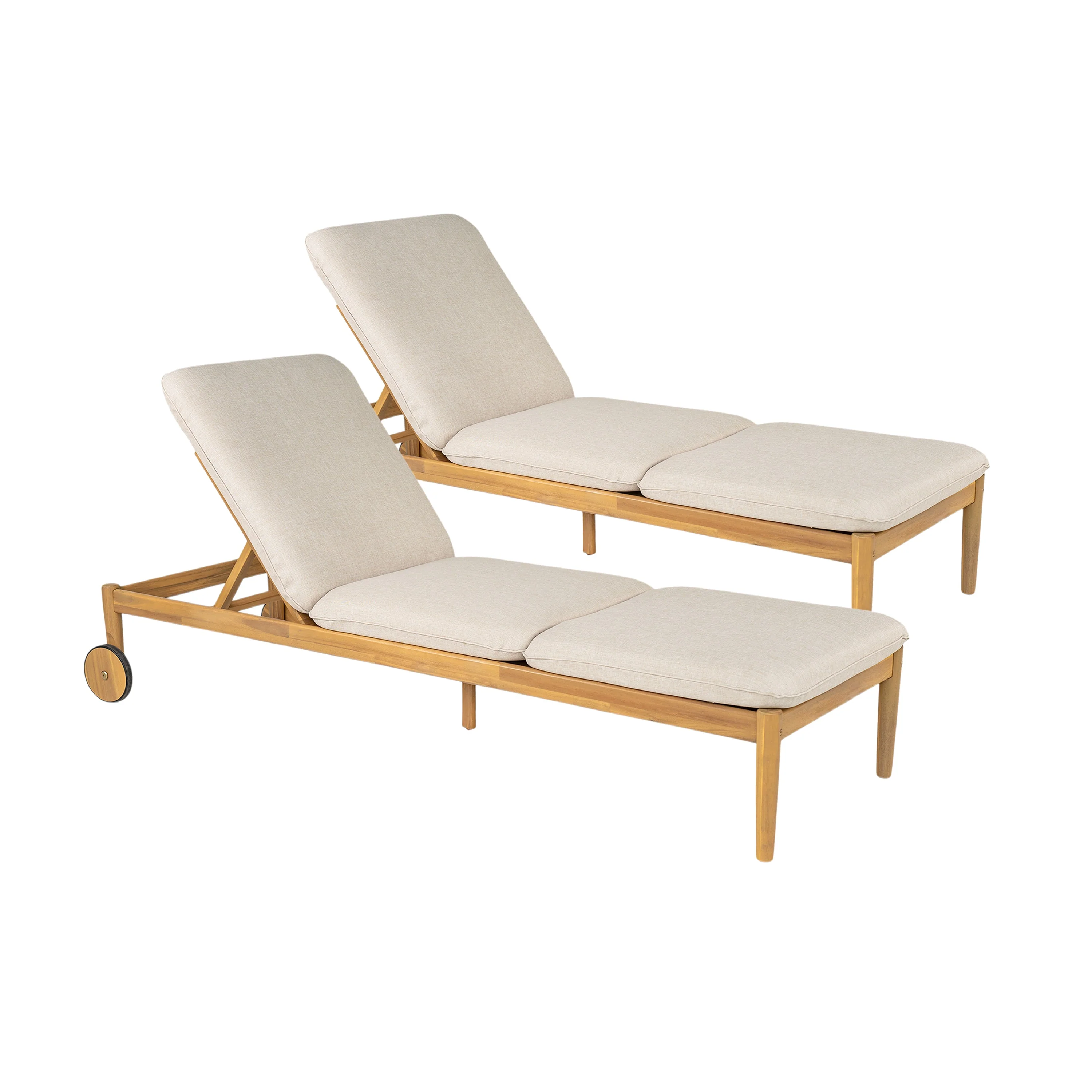 Riviera Outdoor Chaise Lounge with Wheels, Acacia Wood Frame (Set of 2) - Image 2