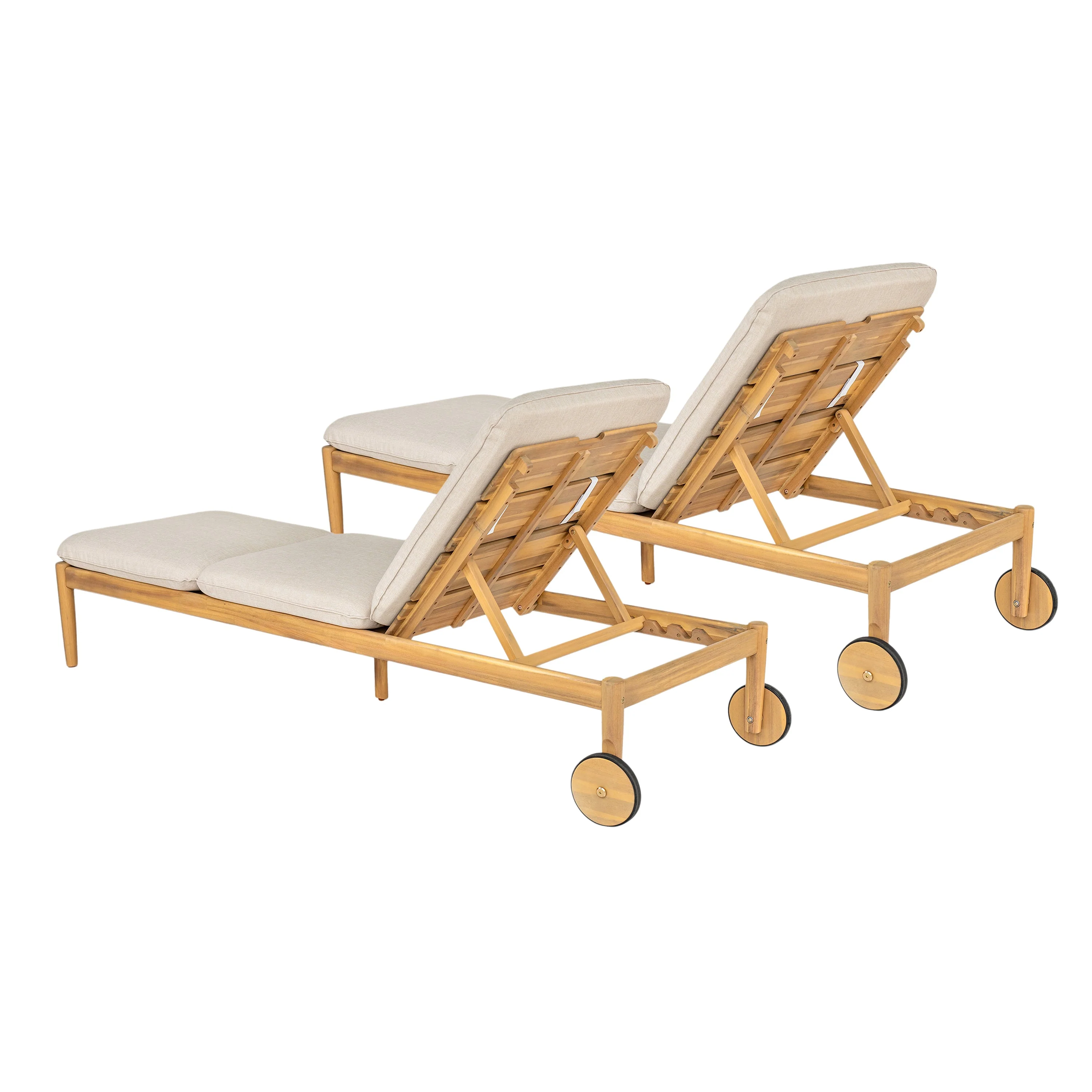 Riviera Outdoor Chaise Lounge with Wheels, Acacia Wood Frame (Set of 2) - Image 5