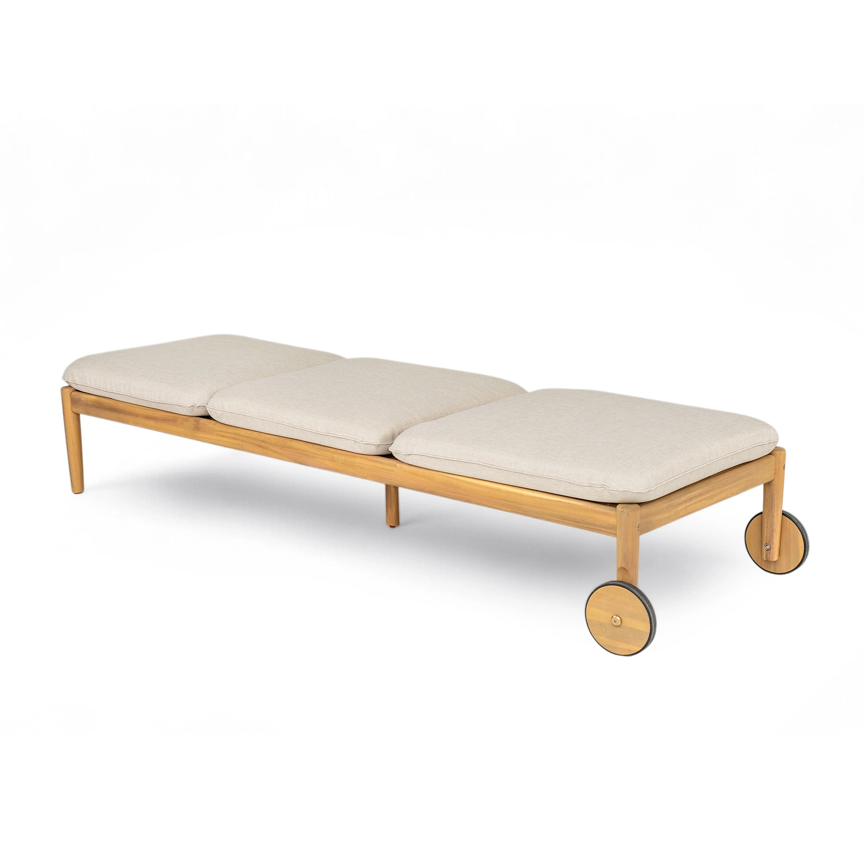 Riviera Outdoor Chaise Lounge with Wheels, Acacia Wood Frame (Set of 2) - Image 6