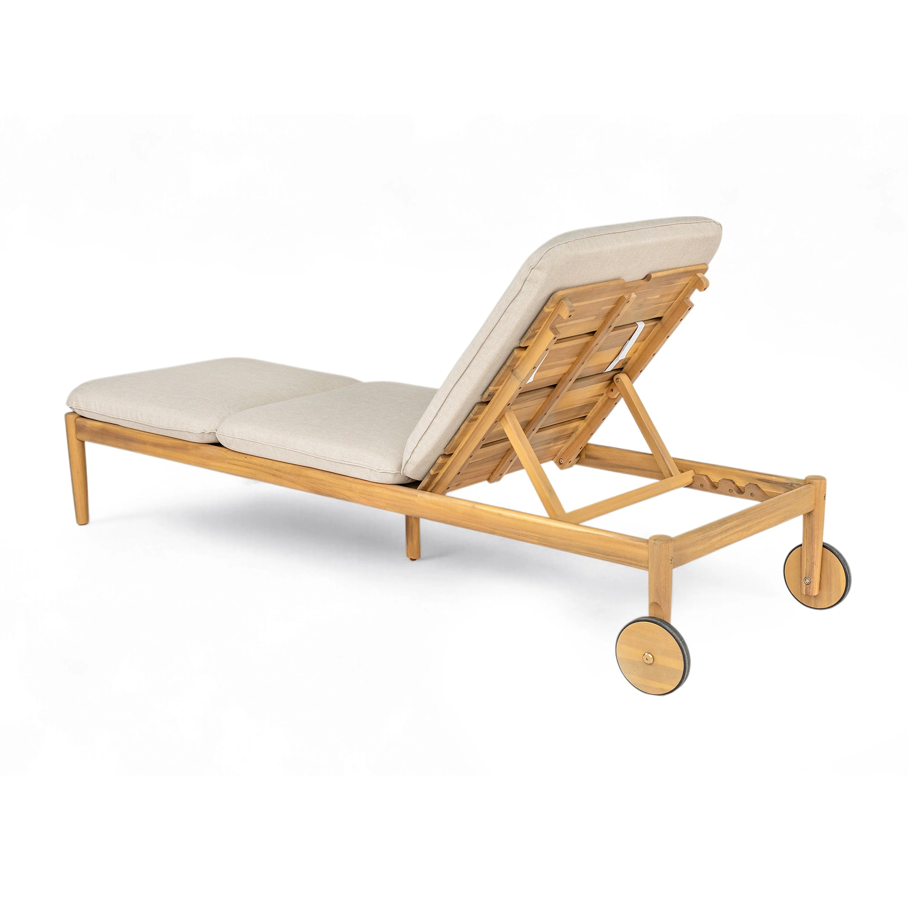 Riviera Outdoor Chaise Lounge with Wheels, Acacia Wood Frame (Set of 2) - Image 7