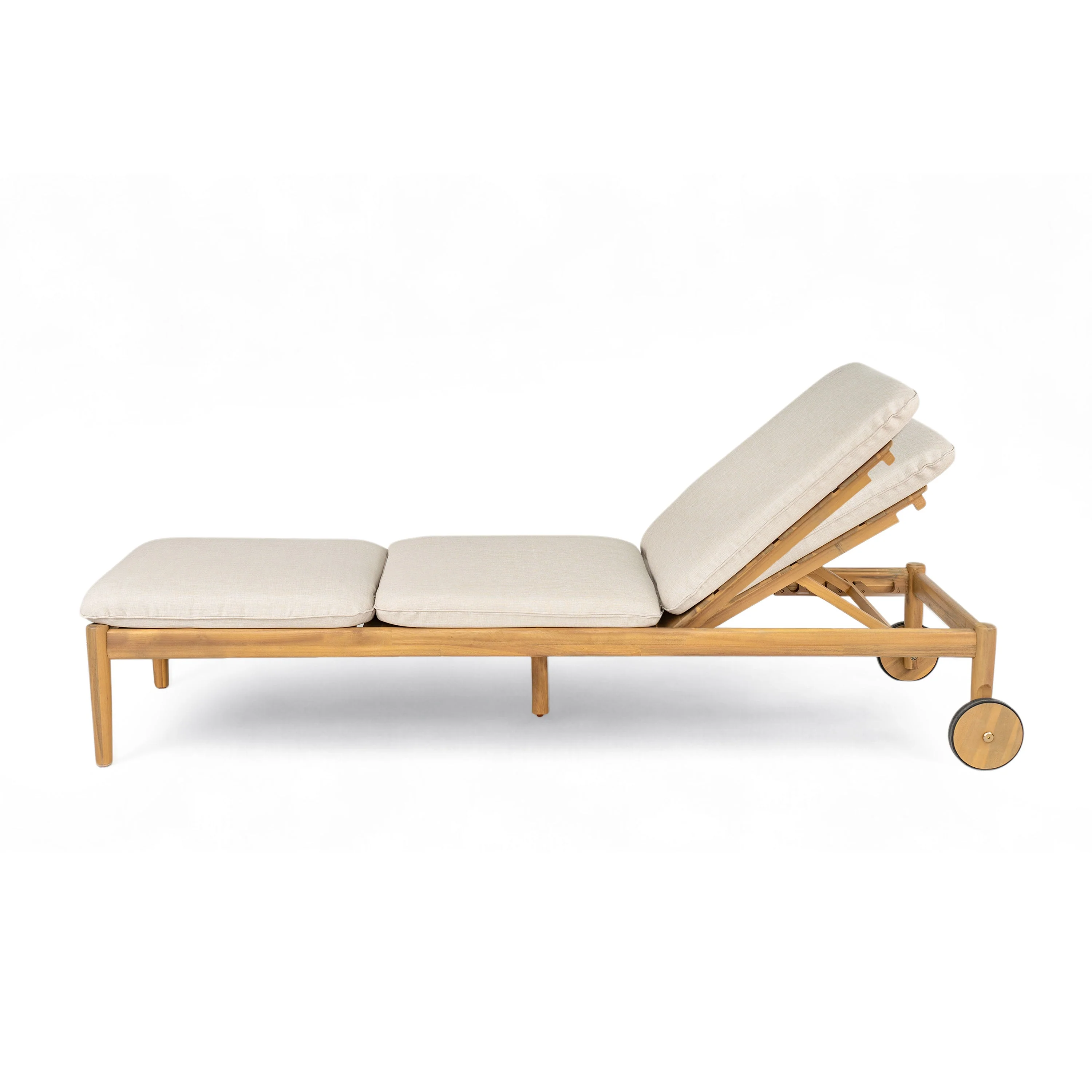 Riviera Outdoor Chaise Lounge with Wheels, Acacia Wood Frame (Set of 2) - Image 8