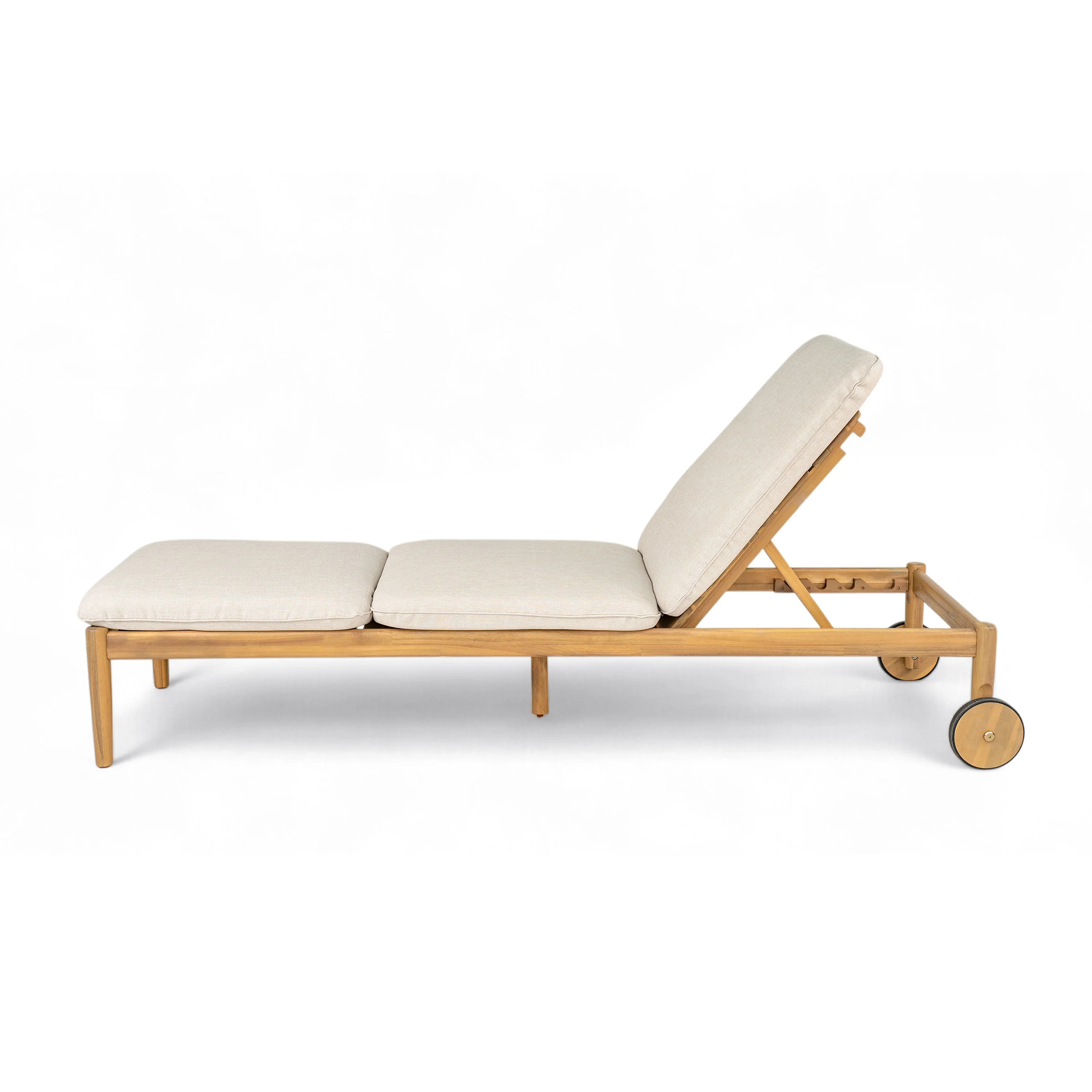 Riviera Outdoor Chaise Lounge with Wheels, Acacia Wood Frame (Set of 2) - Image 9