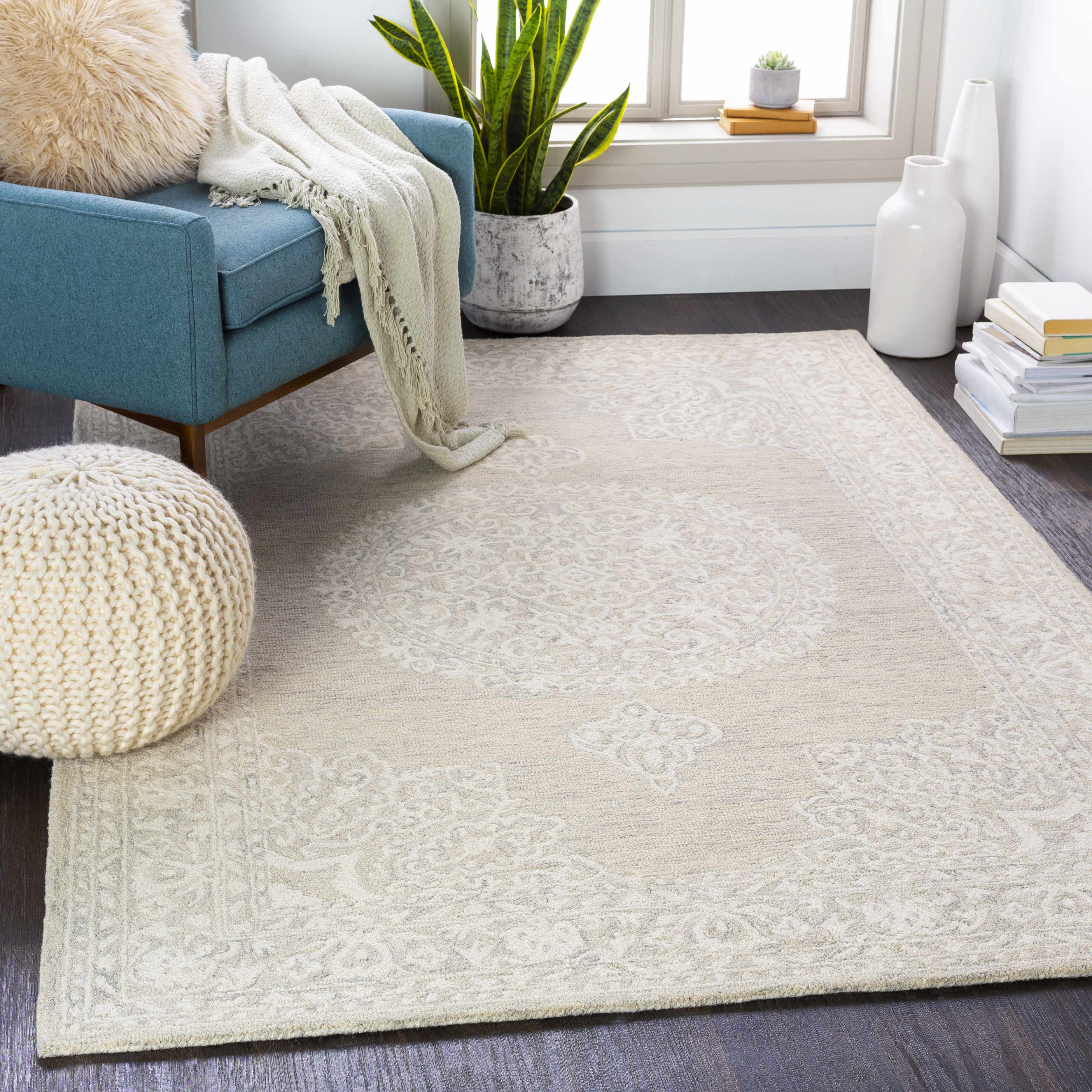 Roessleville Cream Wool Area Rug - Image 3