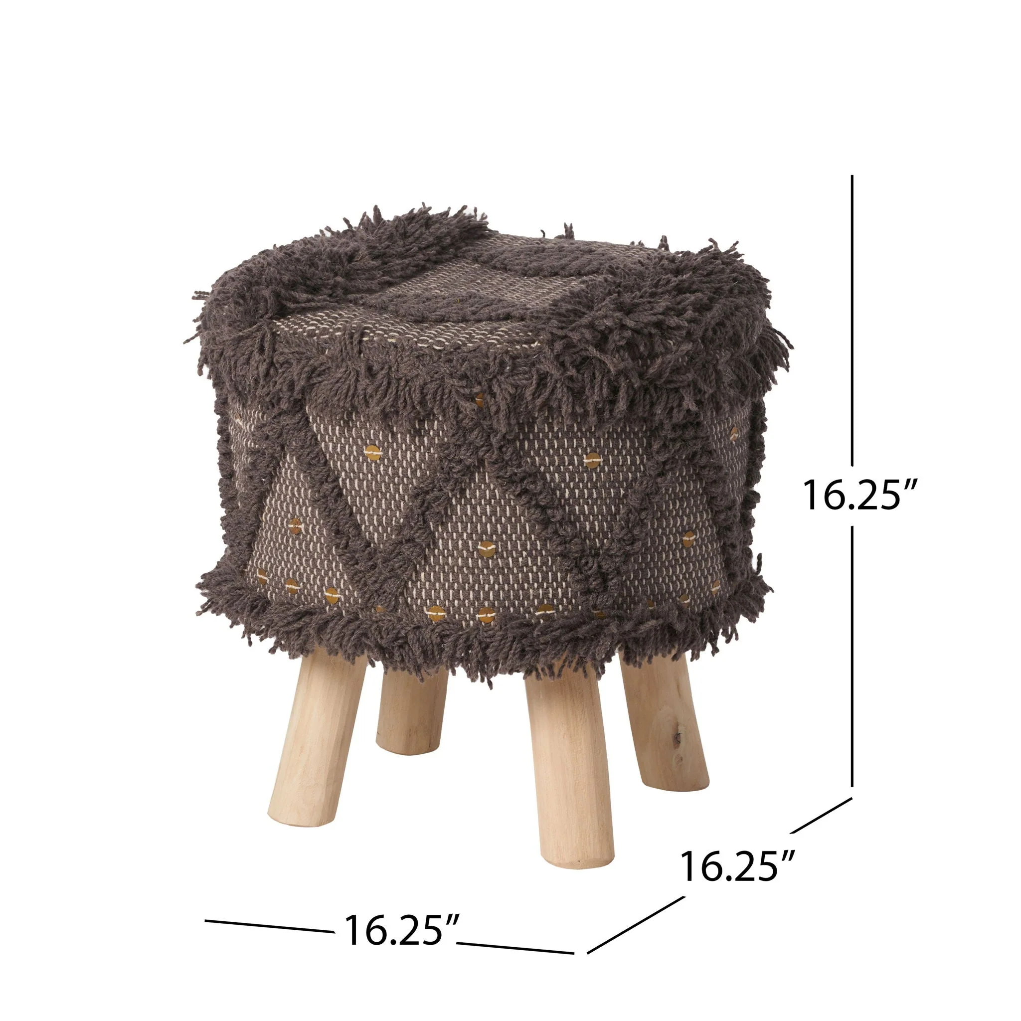 Roja - Handcrafted Wool & Cotton Foot Stool With Eucalyptus Wood Frame - Dark Brown - Image 2