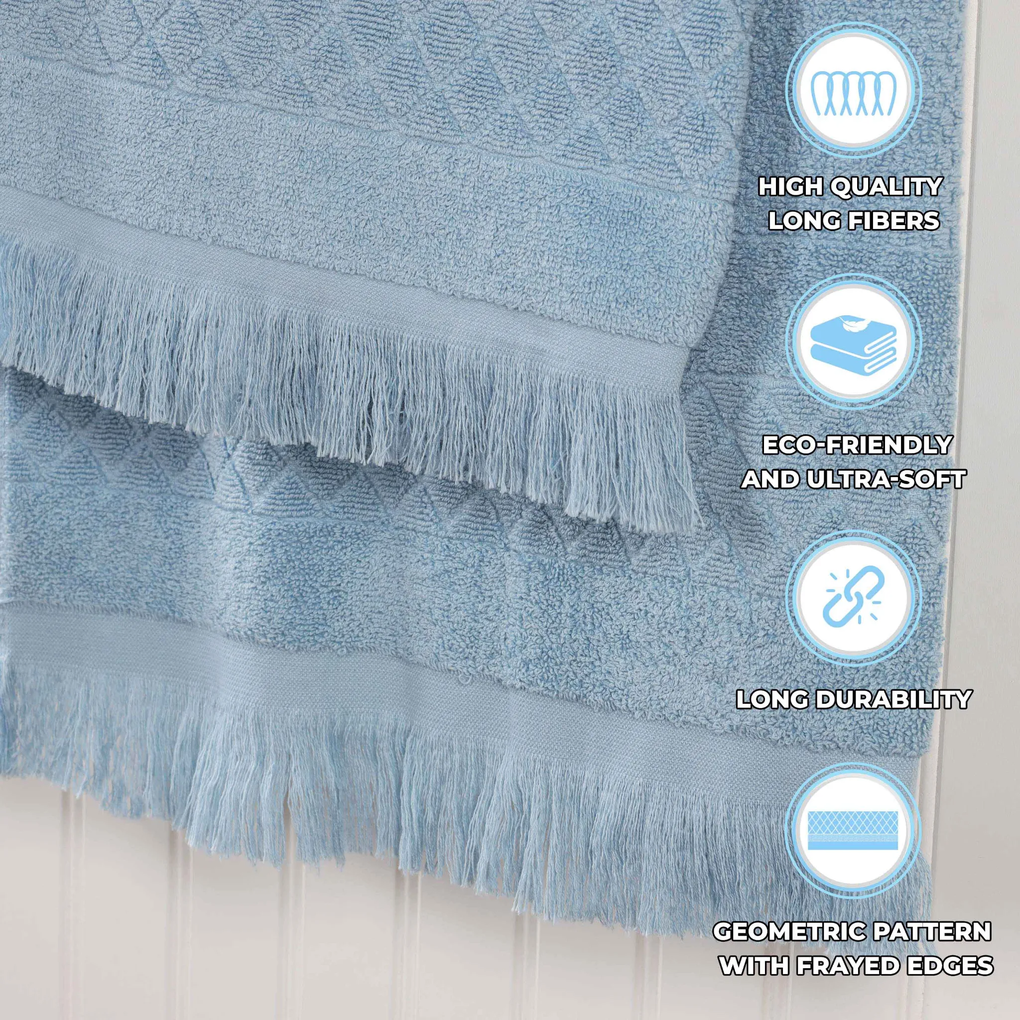 Cotton Geometric Jacquard Absorbent Bath Towel Set of 3 - Image 16