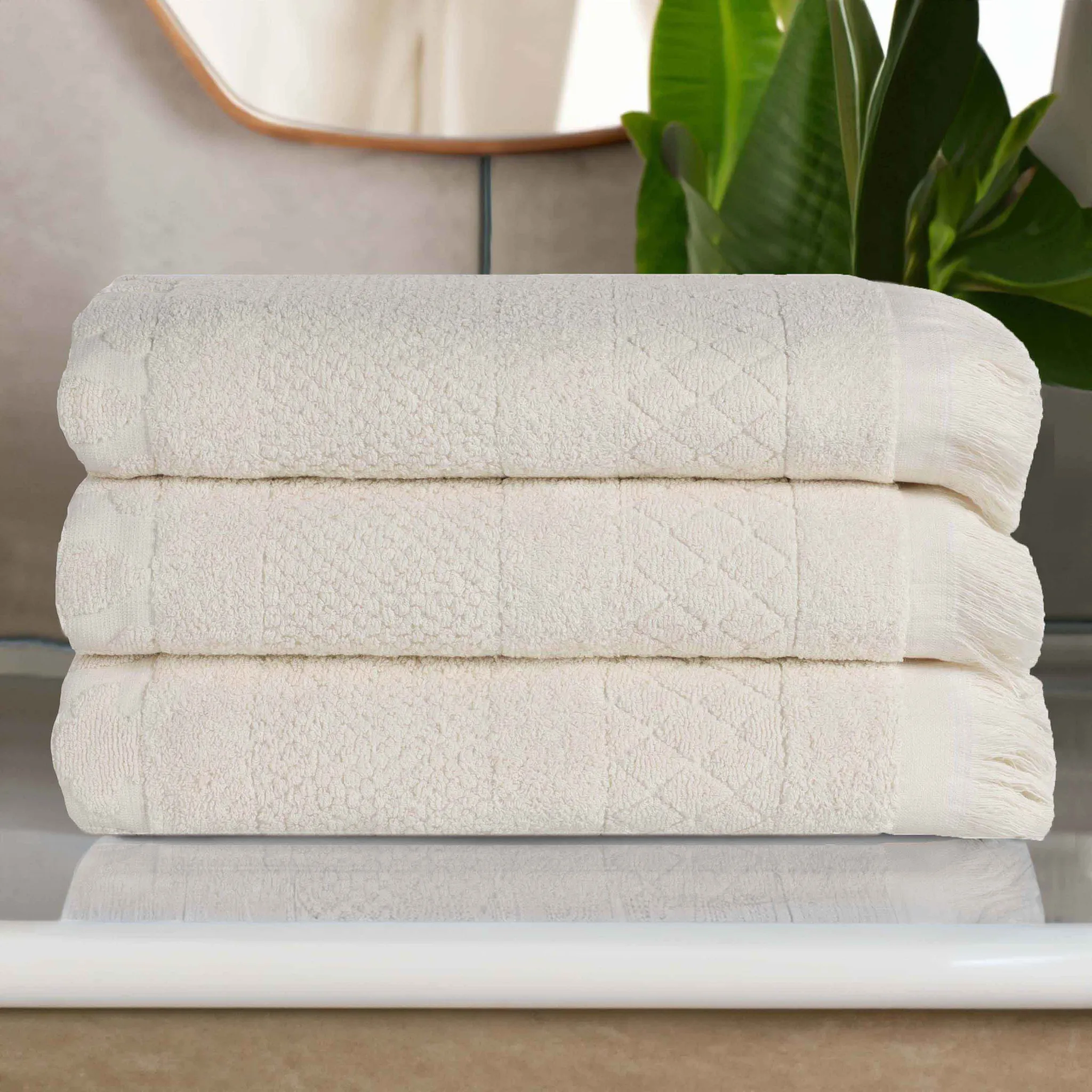 Cotton Geometric Jacquard Absorbent Bath Towel Set of 3 - Image 19