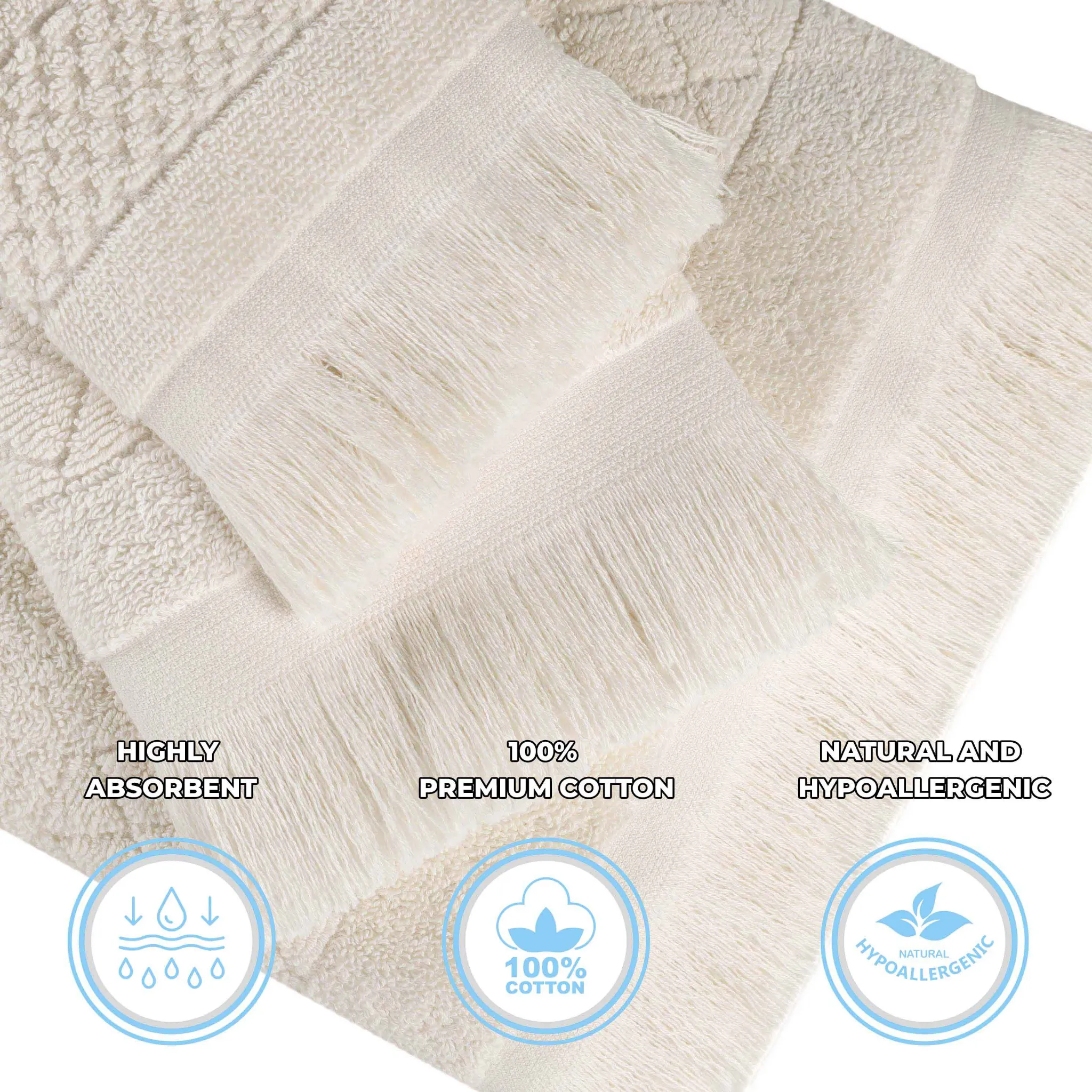 Cotton Geometric Jacquard Absorbent Bath Towel Set of 3 - Image 21