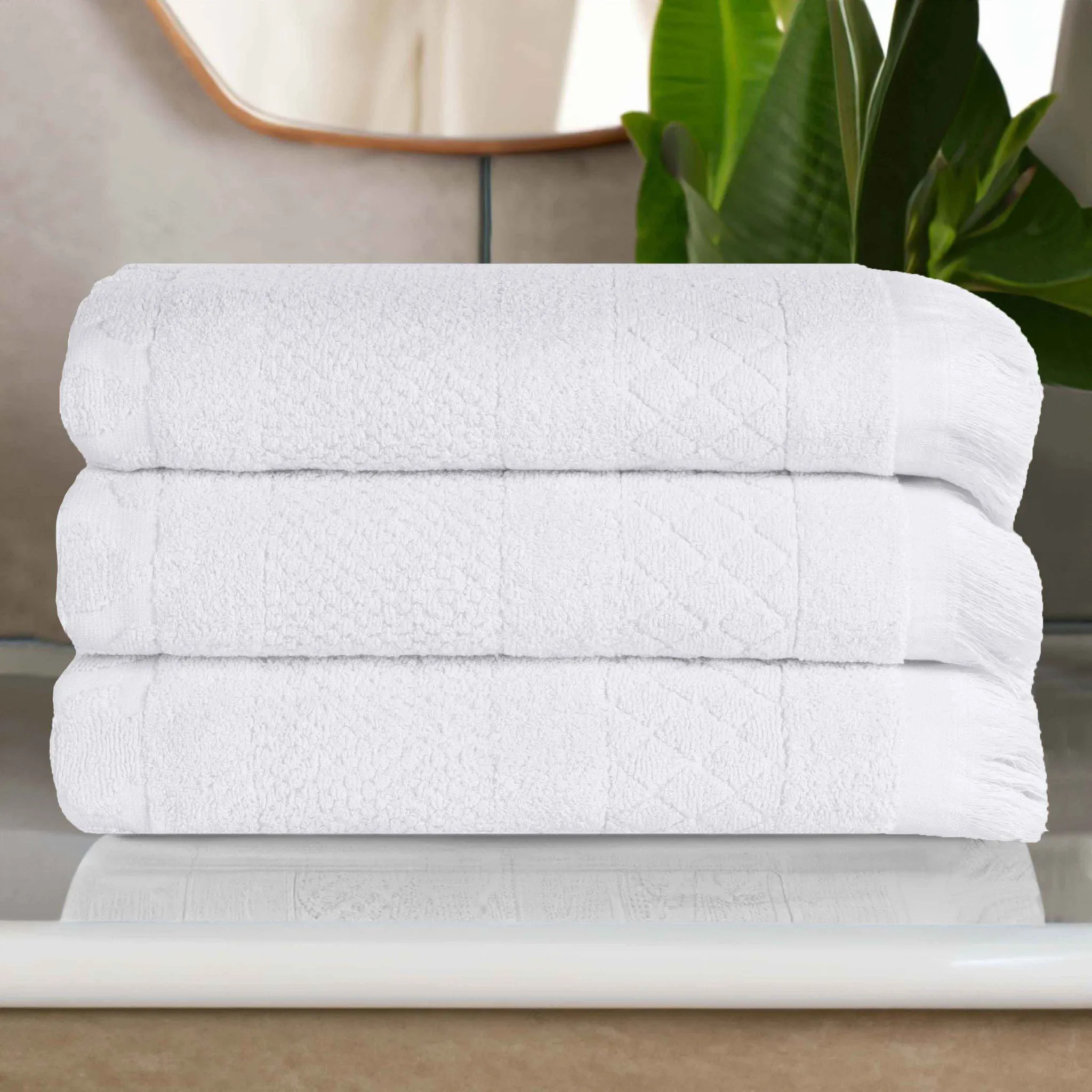 Cotton Geometric Jacquard Absorbent Bath Towel Set of 3 - Image 25