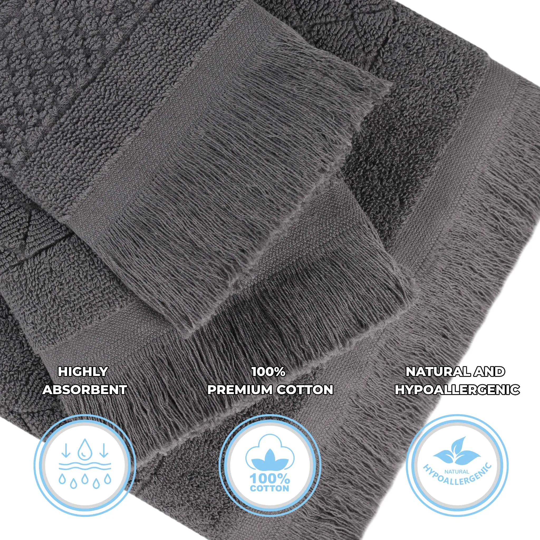 Cotton Geometric Jacquard Absorbent Bath Towel Set of 3 - Image 3