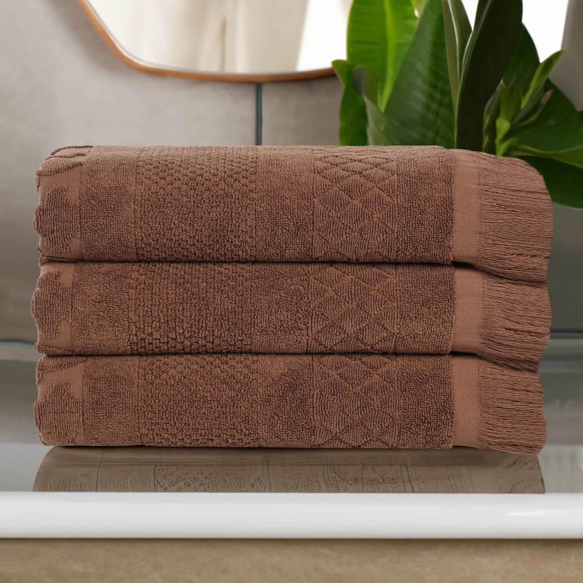 Cotton Geometric Jacquard Absorbent Bath Towel Set of 3 - Image 31