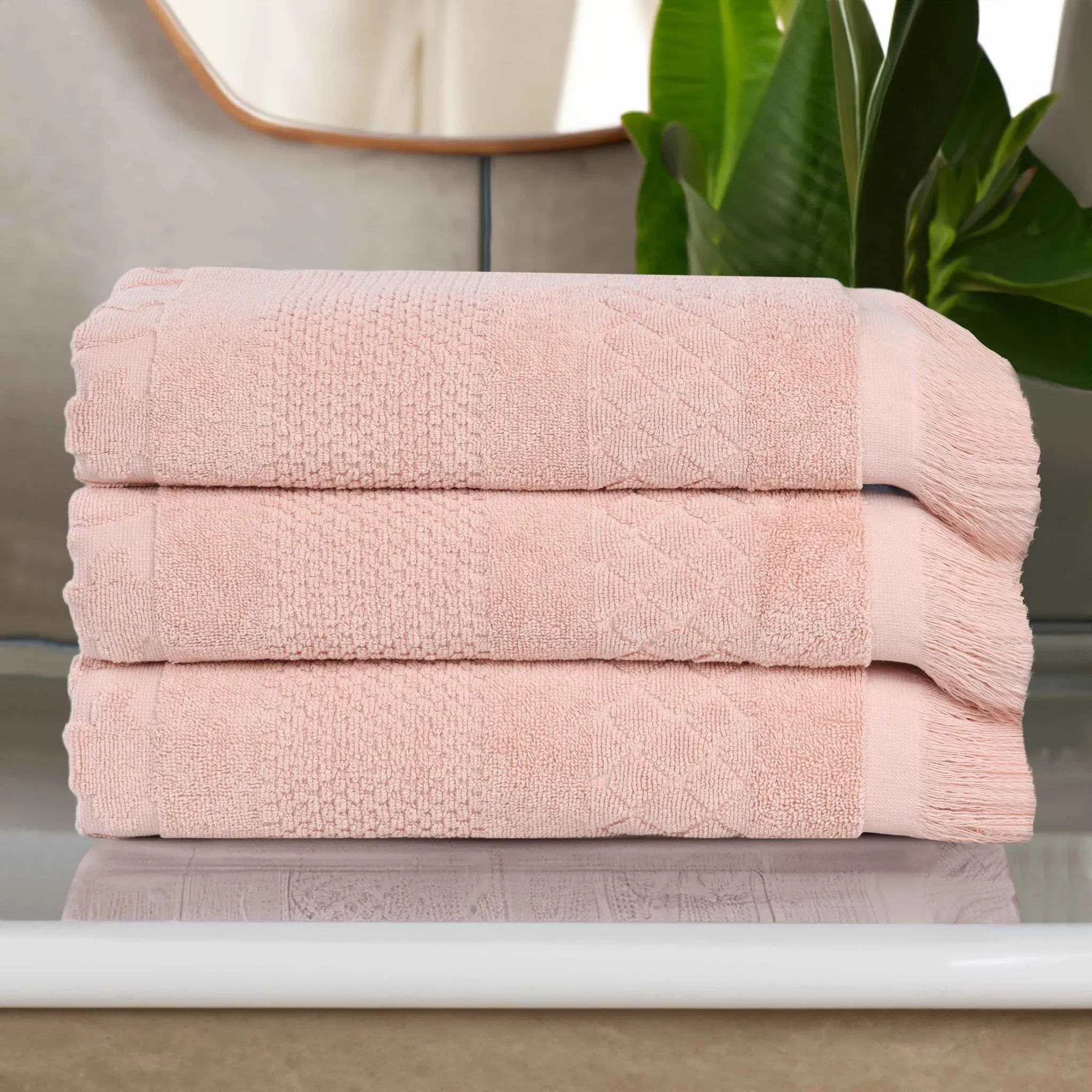 Cotton Geometric Jacquard Absorbent Bath Towel Set of 3 - Image 37