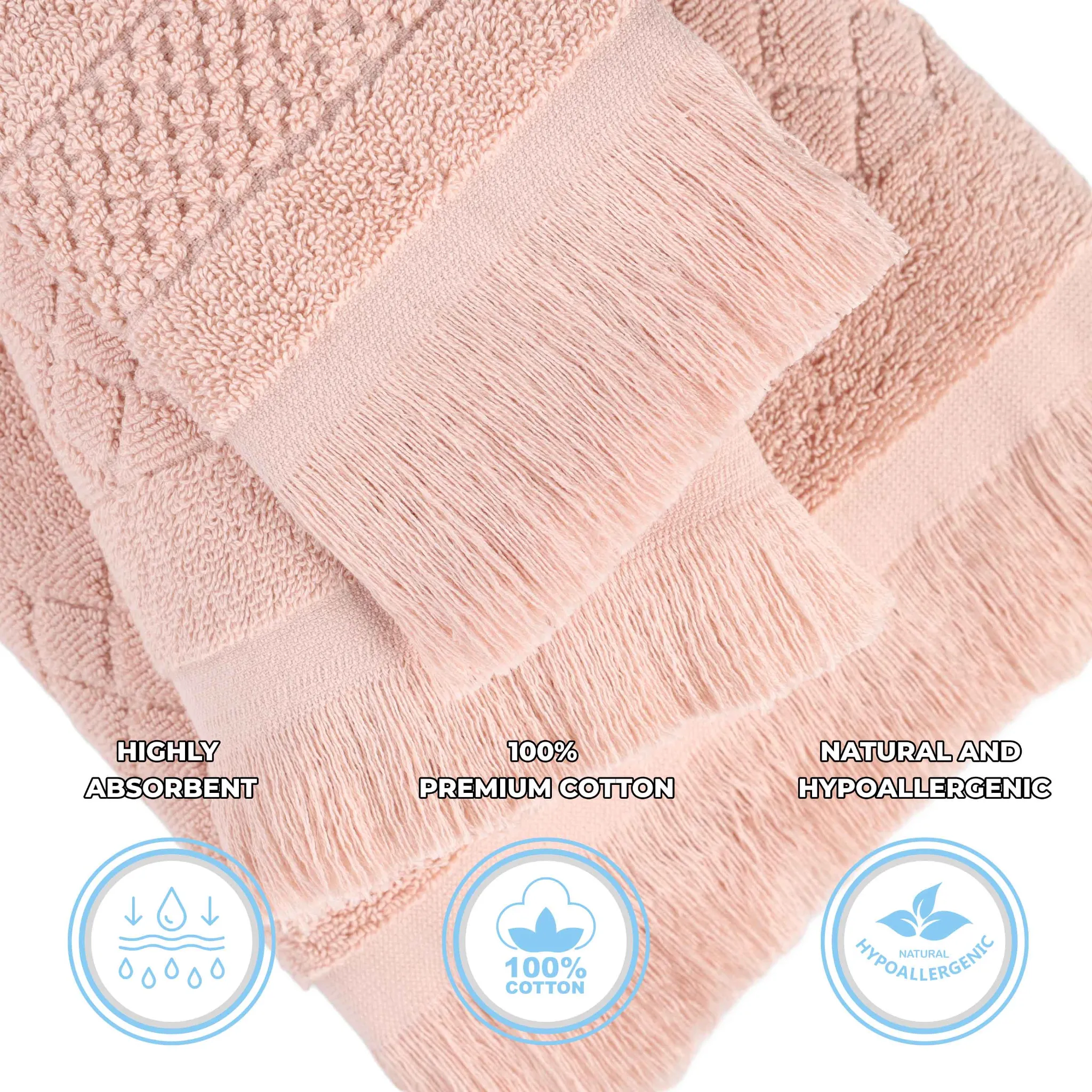 Cotton Geometric Jacquard Absorbent Bath Towel Set of 3 - Image 39