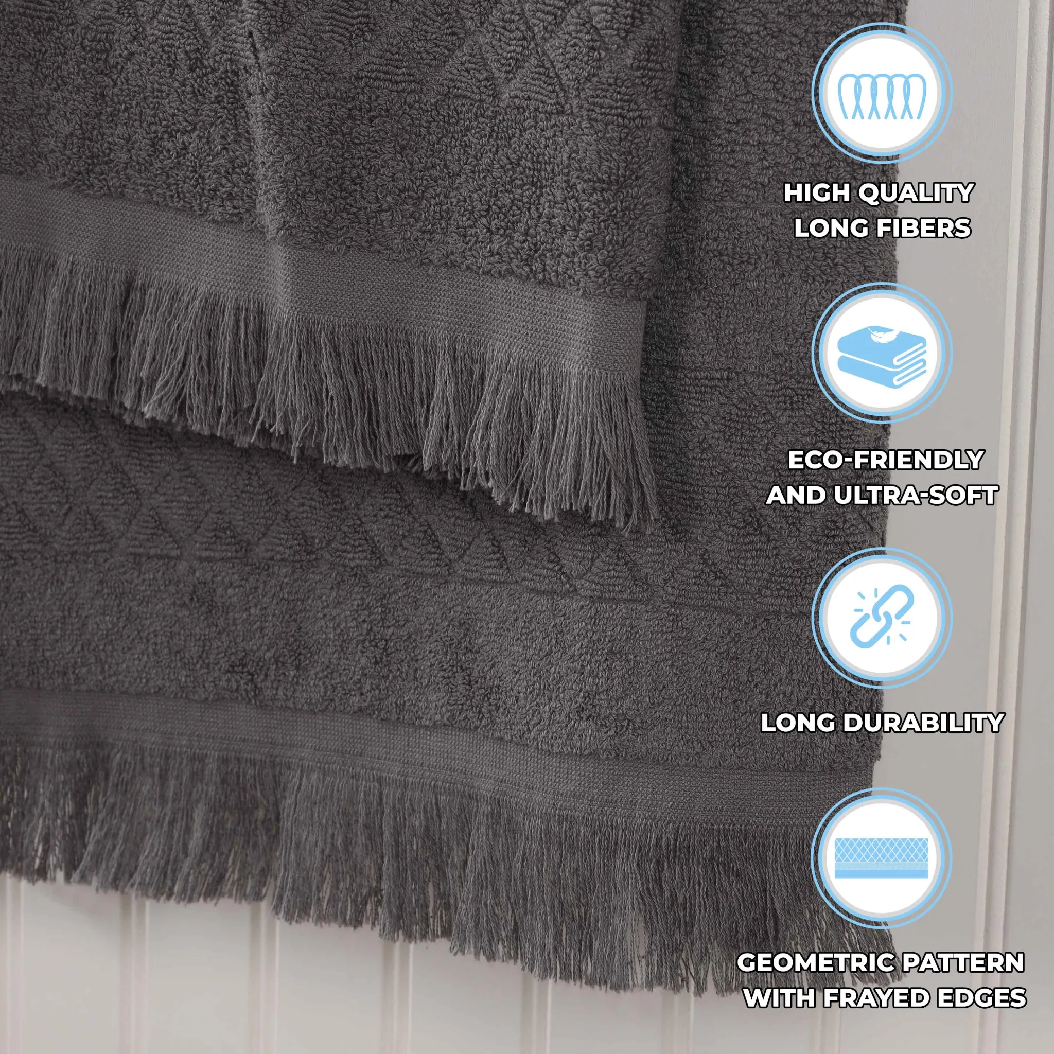 Cotton Geometric Jacquard Absorbent Bath Towel Set of 3 - Image 4