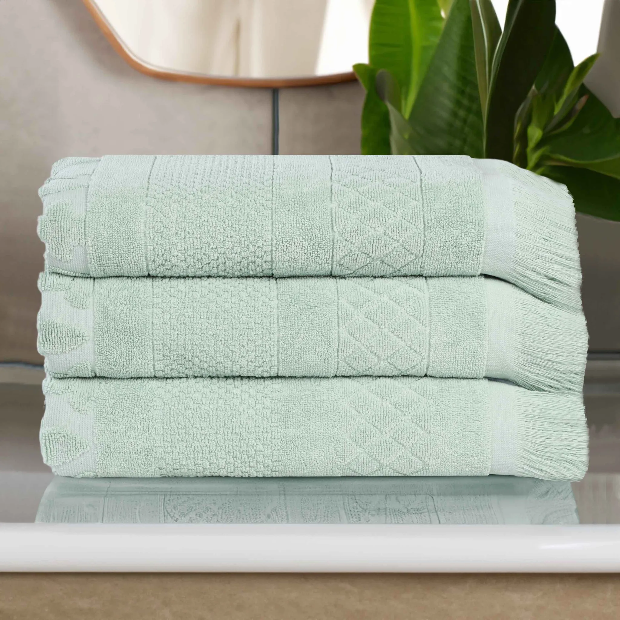 Cotton Geometric Jacquard Absorbent Bath Towel Set of 3 - Image 43