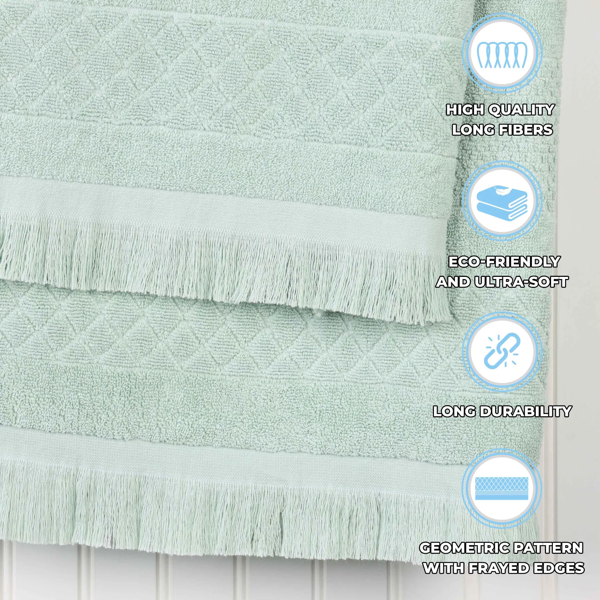 Cotton Geometric Jacquard Absorbent Bath Towel Set of 3 - Image 46