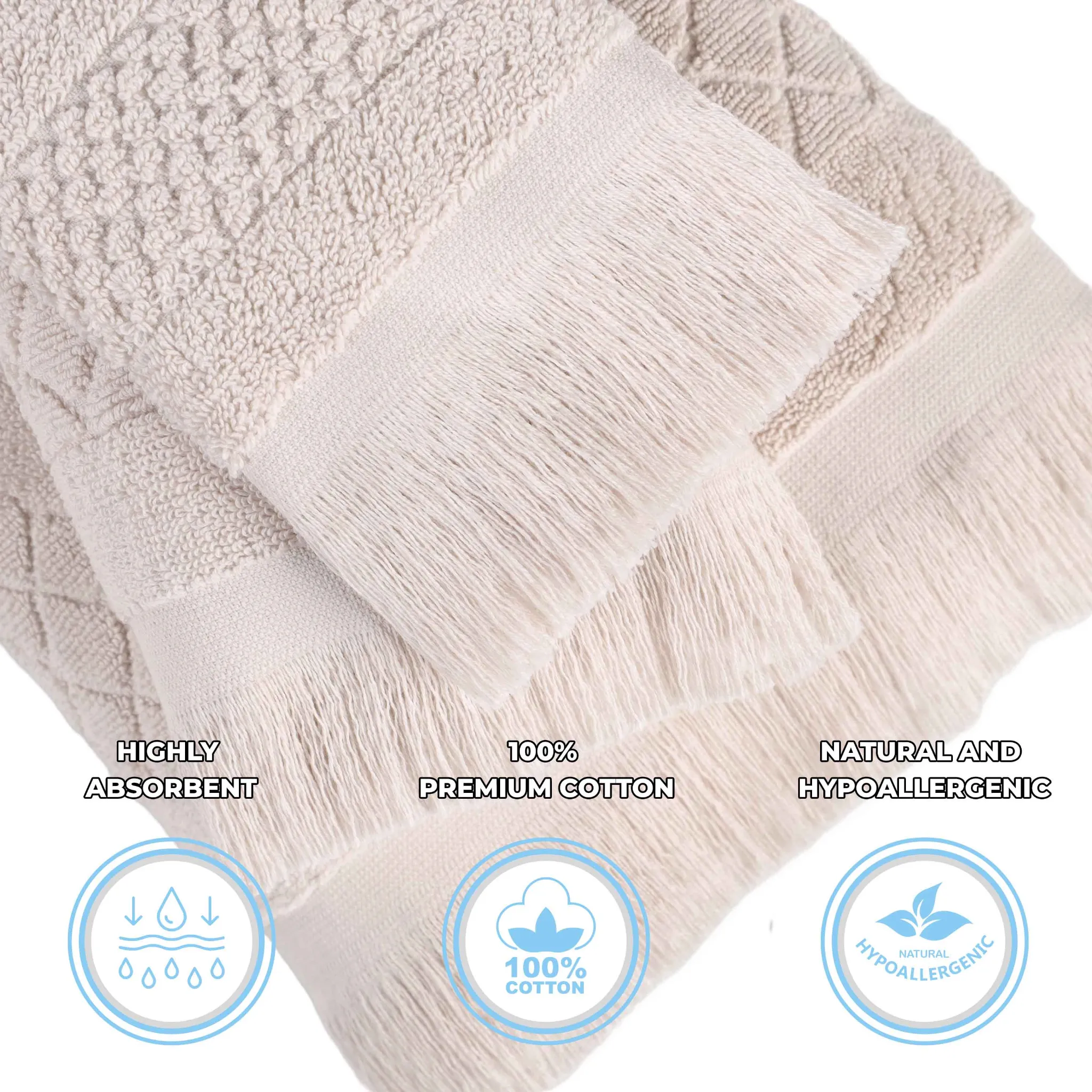 Cotton Geometric Jacquard Absorbent Bath Towel Set of 3 - Image 51