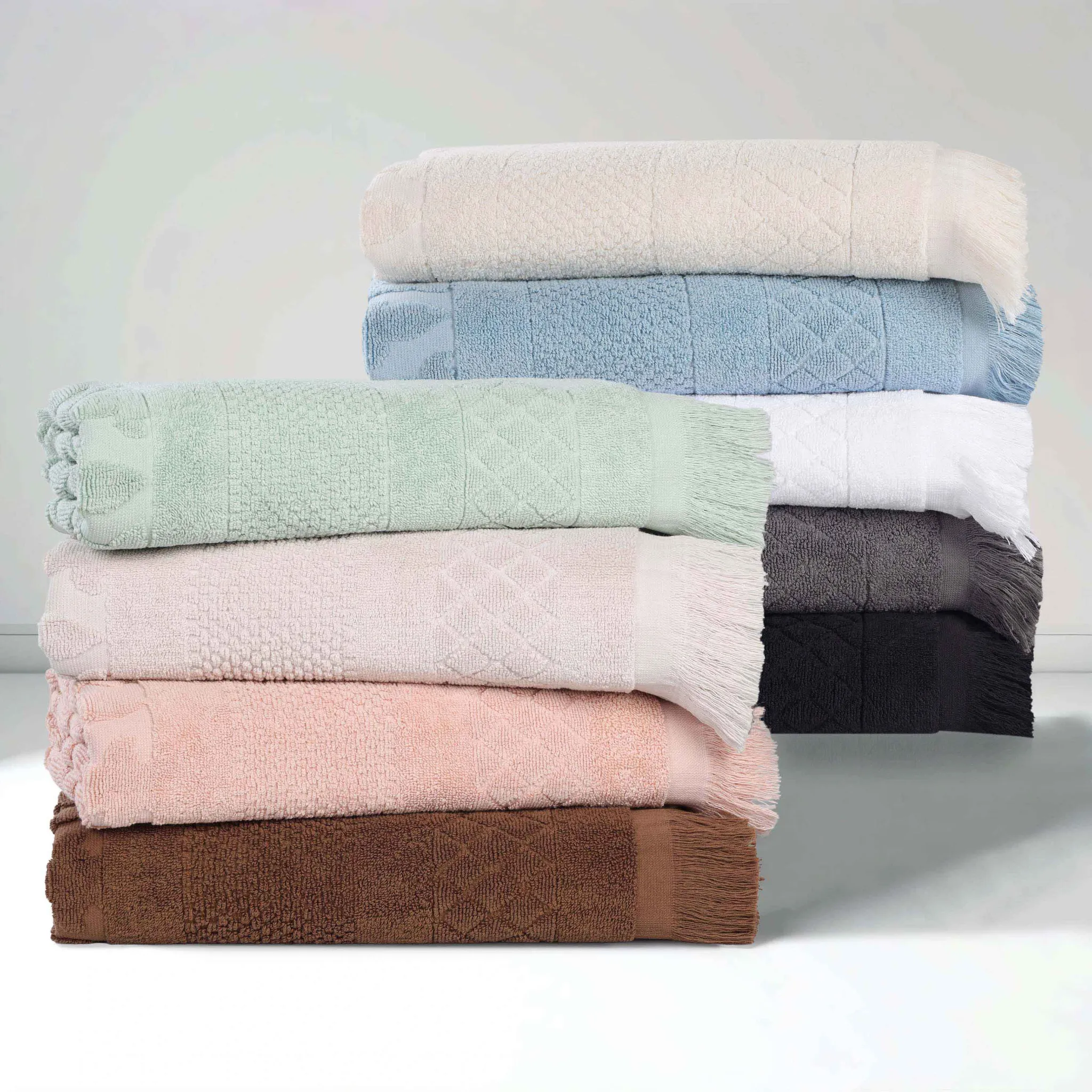 Cotton Geometric Jacquard Absorbent Bath Towel Set of 3 - Image 56