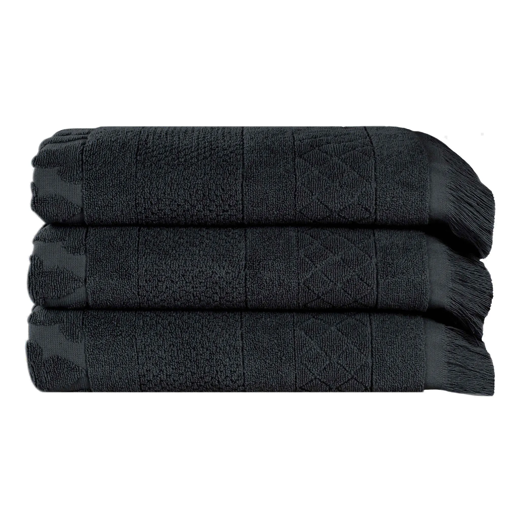 Cotton Geometric Jacquard Absorbent Bath Towel Set of 3 - Image 8