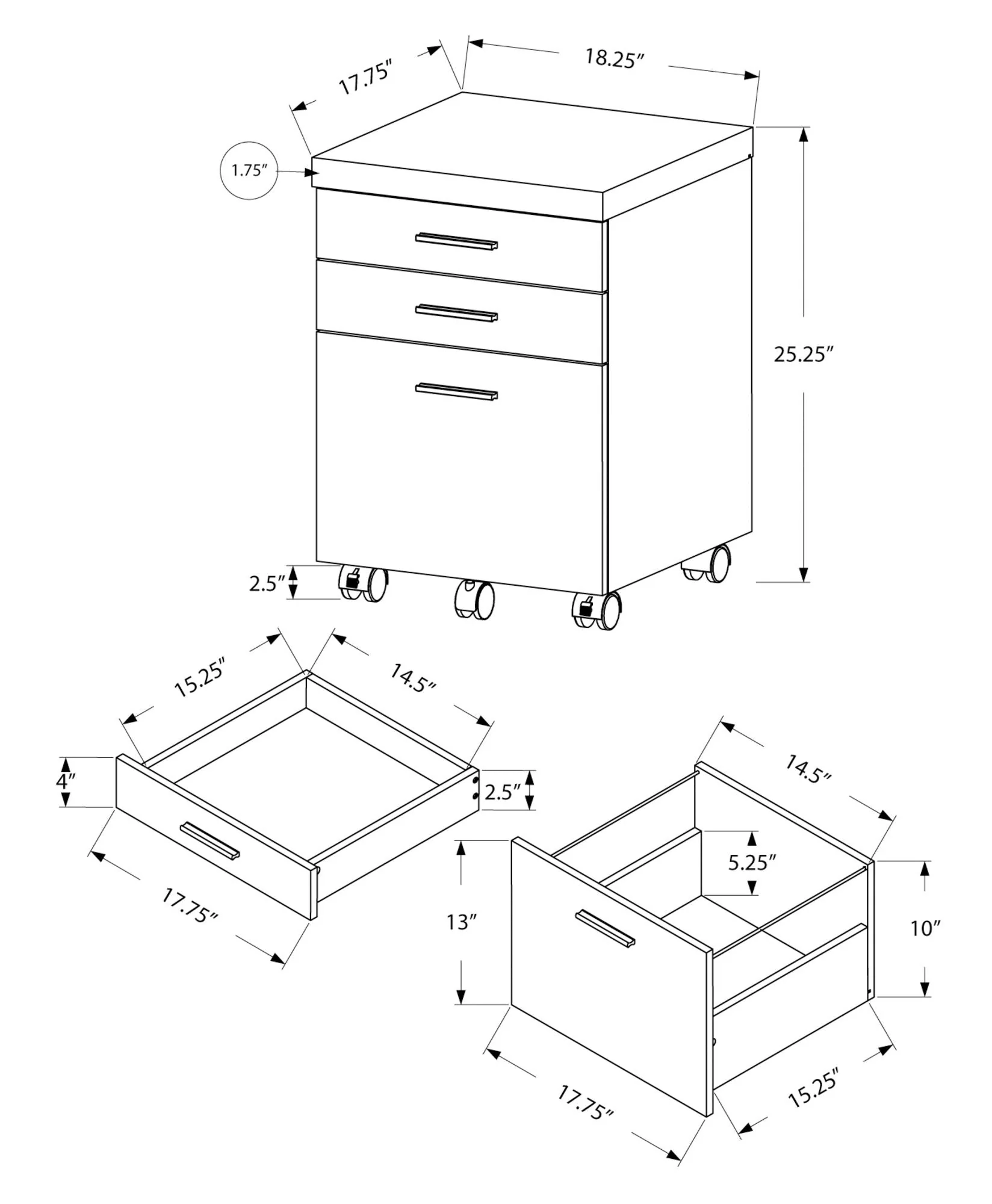 Rolling Mobile File Cabinet with Storage Drawers & Printer Stand - Image 10