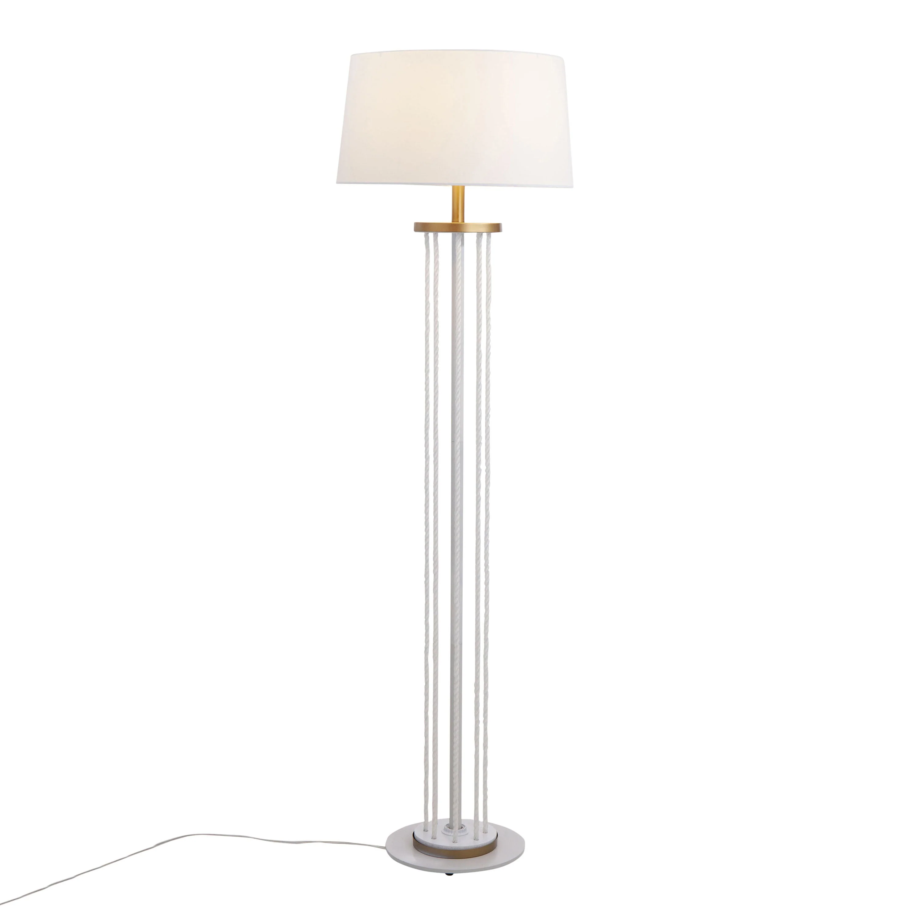 Rope Contemporary Floor Lamp in Natural Wood, White Metal, and White Rope Accent - Image 2