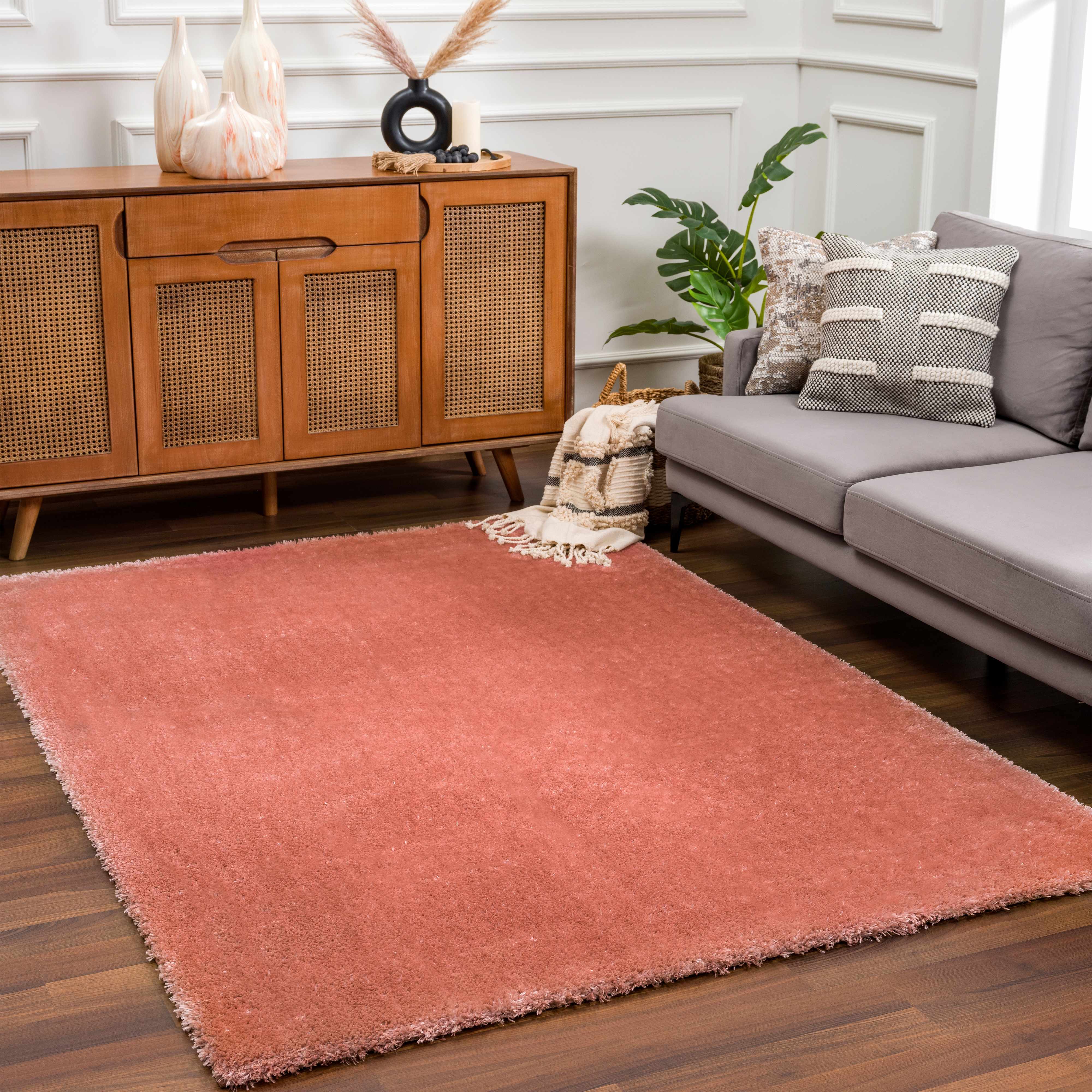 Rosava Dusty Pink Subtle Wavy Abstract Modern Minimalist Polyester Machine Woven Area Rug - Clearance - Image 11