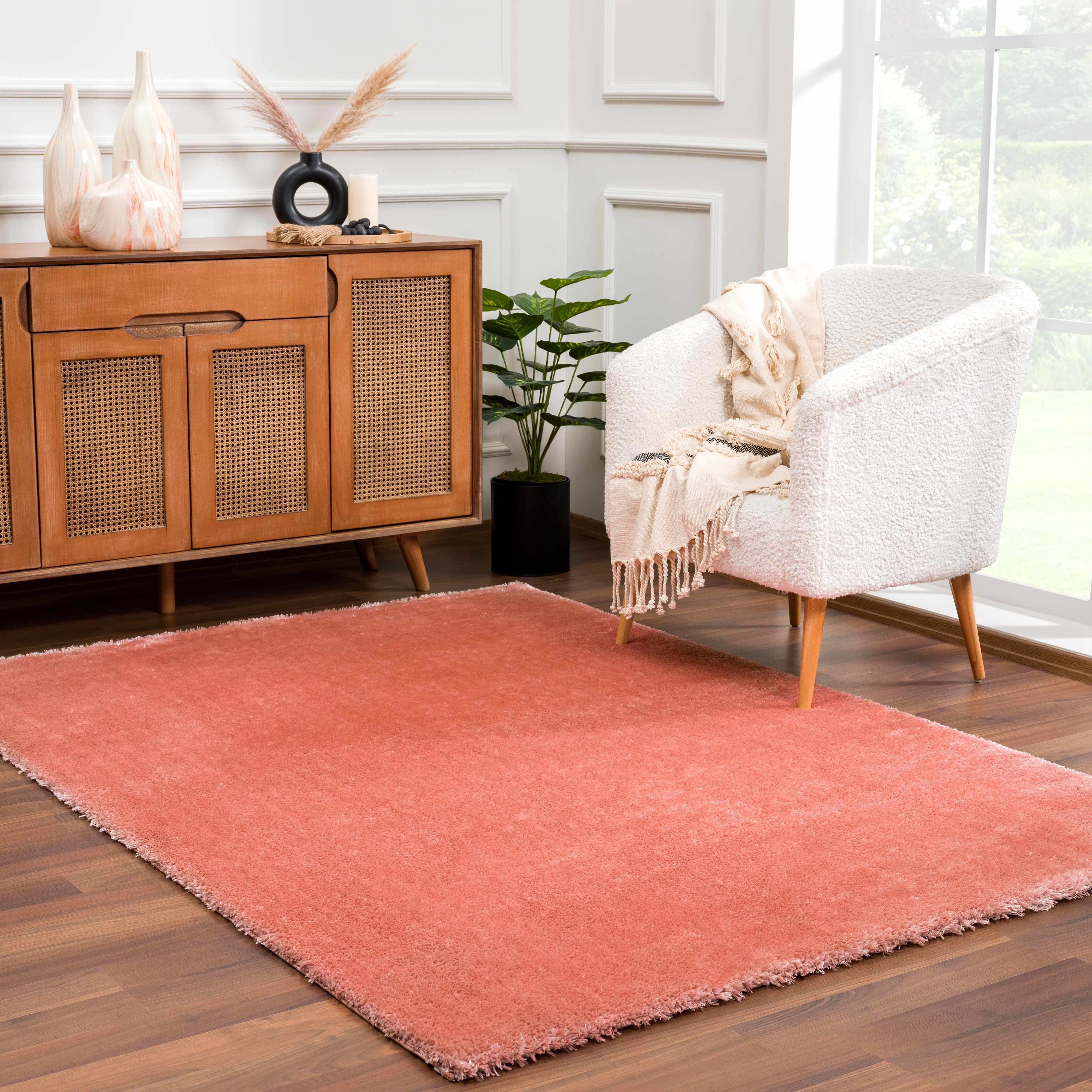Rosava Dusty Pink Subtle Wavy Abstract Modern Minimalist Polyester Machine Woven Area Rug - Clearance - Image 2