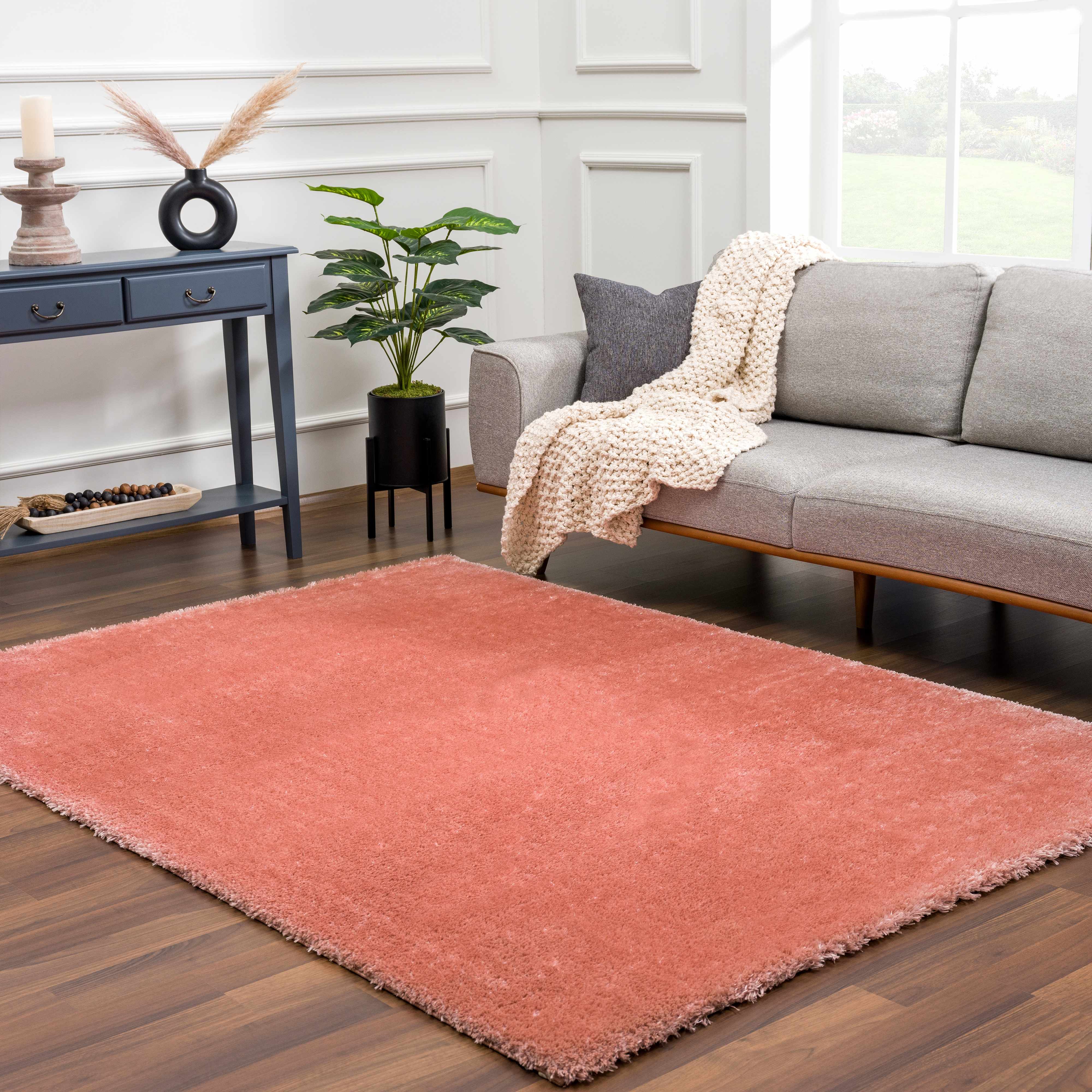Rosava Dusty Pink Subtle Wavy Abstract Modern Minimalist Polyester Machine Woven Area Rug - Clearance - Image 3