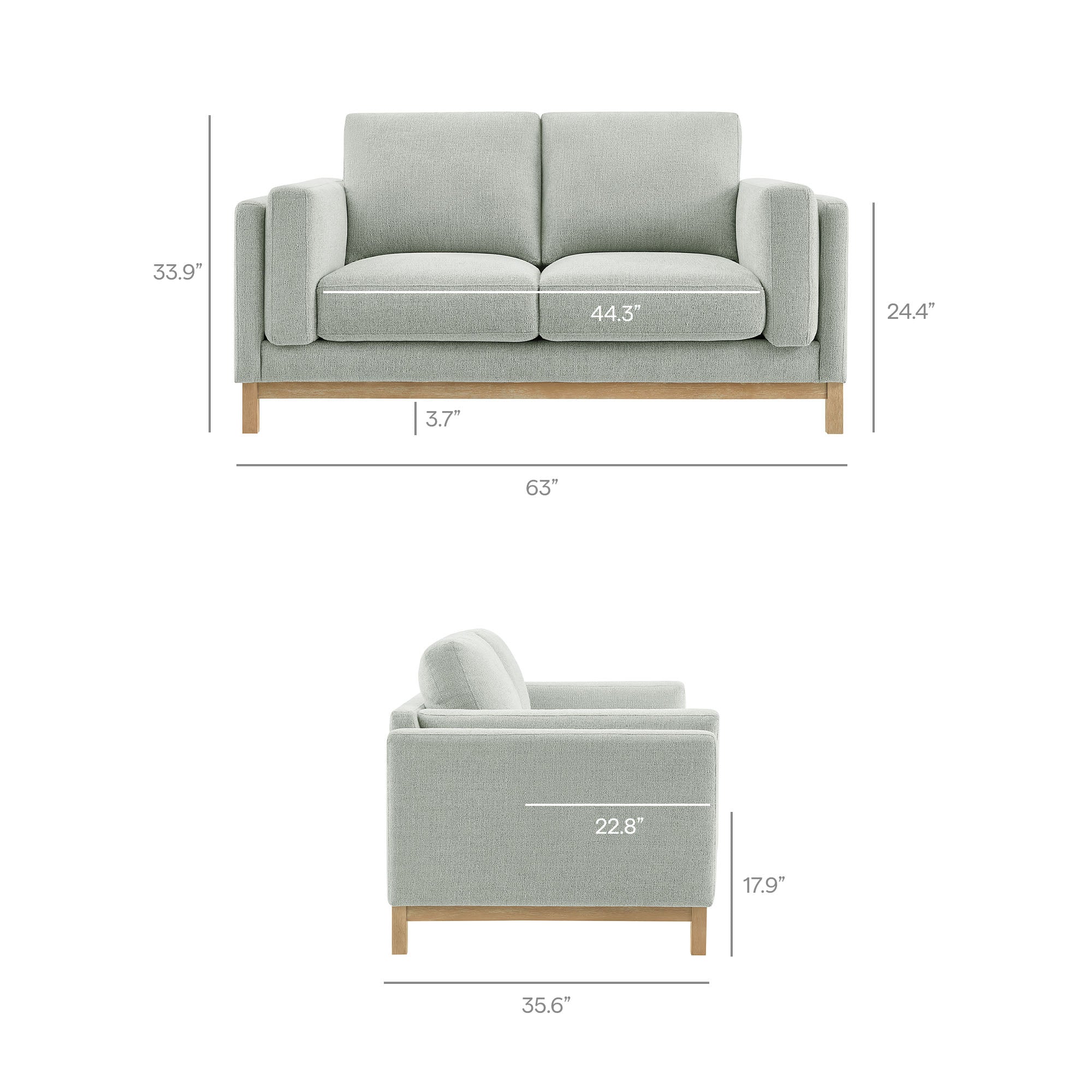 Roscoe 63 Inch Fabric Loveseat by Modway - Image 3