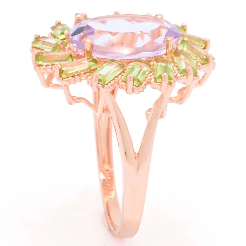 Rose Gold Plated Choice of Gemstone Oval & Baguette Cluster Halo Ring - Image 2