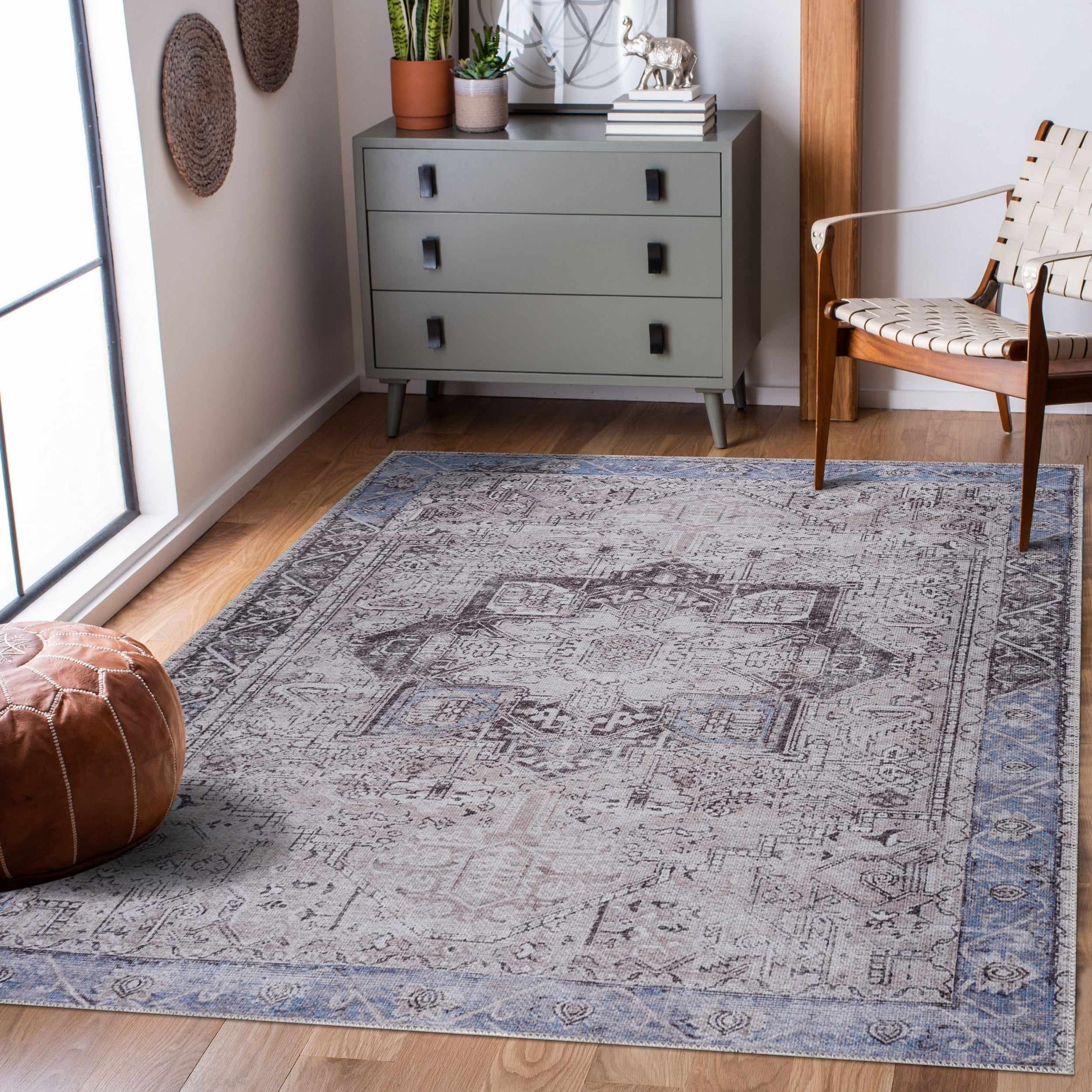Rosman Blue&Beige  - Promo Washable Area Rug - Clearance - Image 2