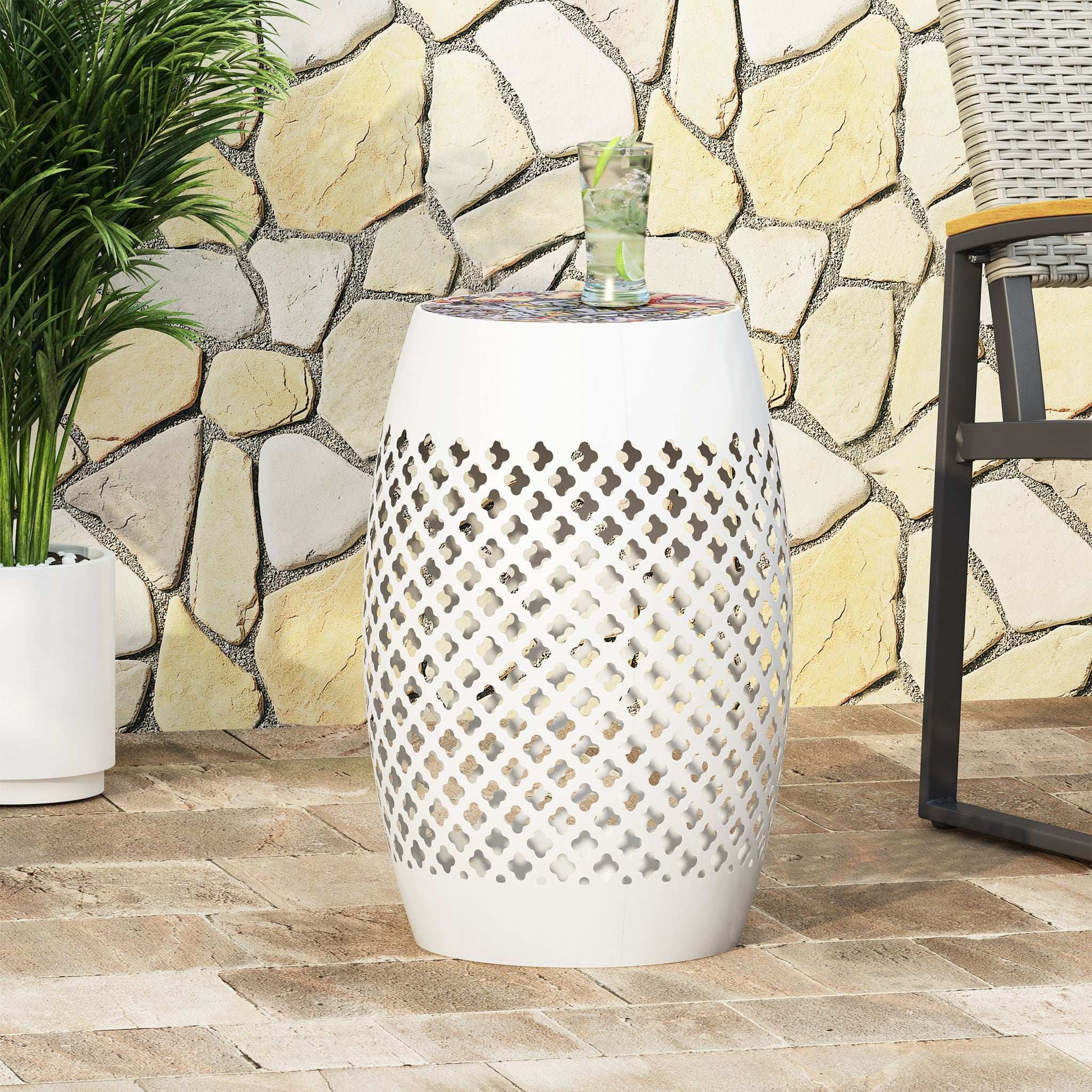 Roswell - Outdoor Side Table with Mosaic Tile Top - Image 2