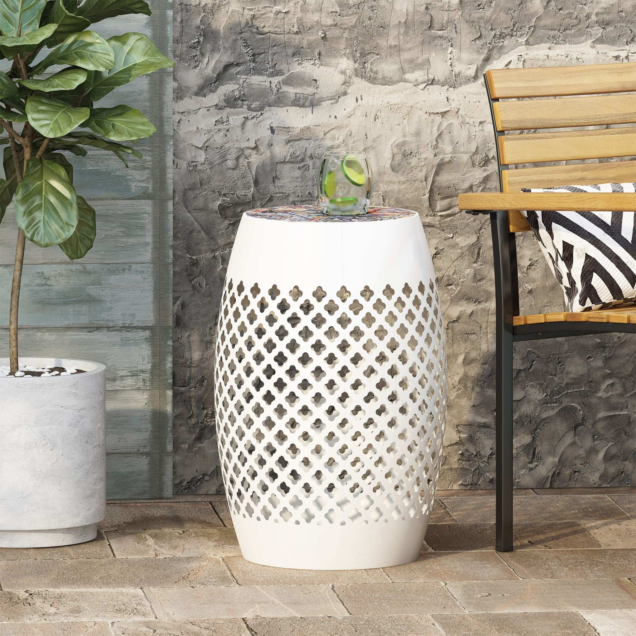 Roswell - Outdoor Side Table with Mosaic Tile Top - Image 4