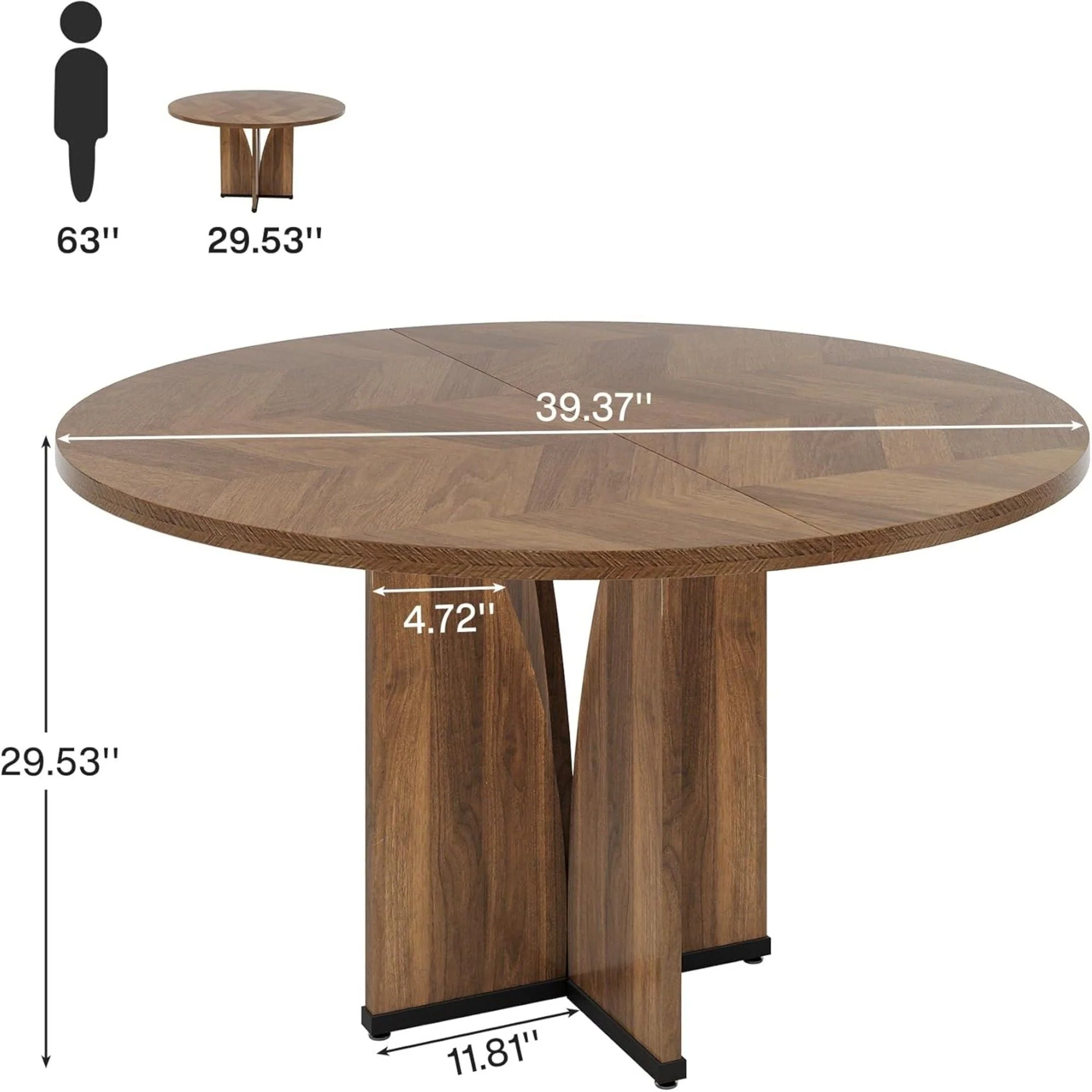 Round Compact Dining Table For 4 - Rustic Brown - Image 2