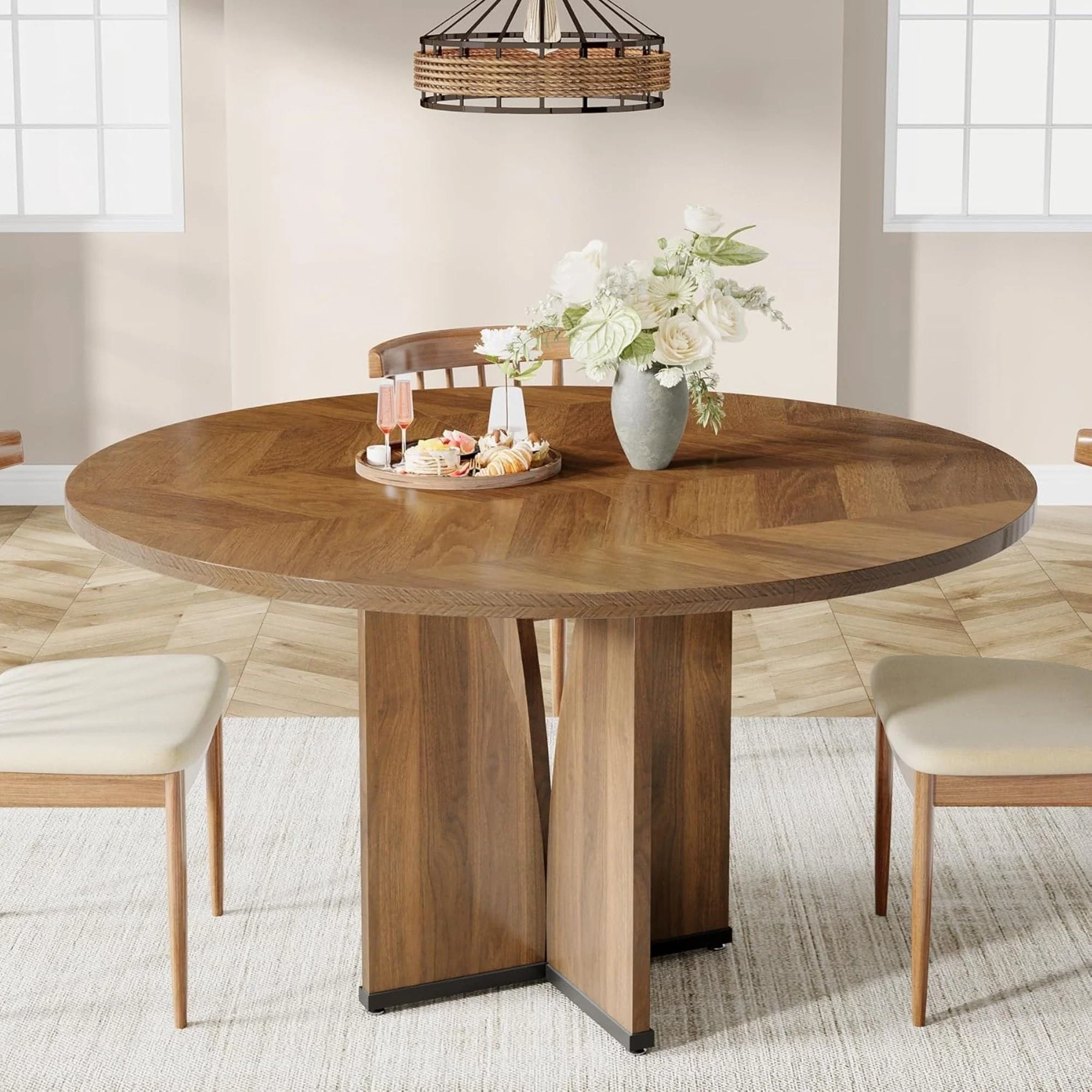 Round Compact Dining Table For 4 - Rustic Brown - Image 3