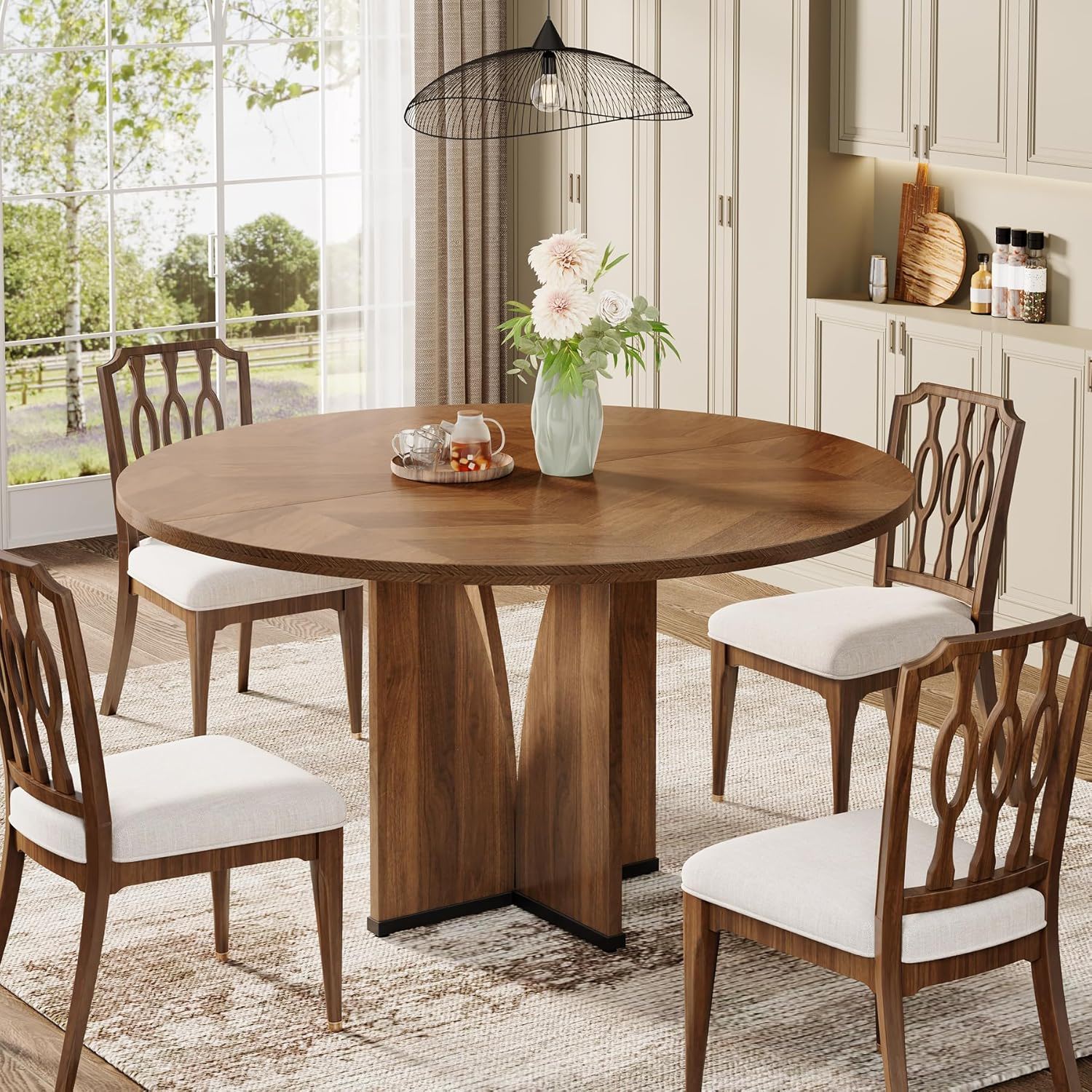 Round Compact Dining Table For 4 - Rustic Brown - Image 4