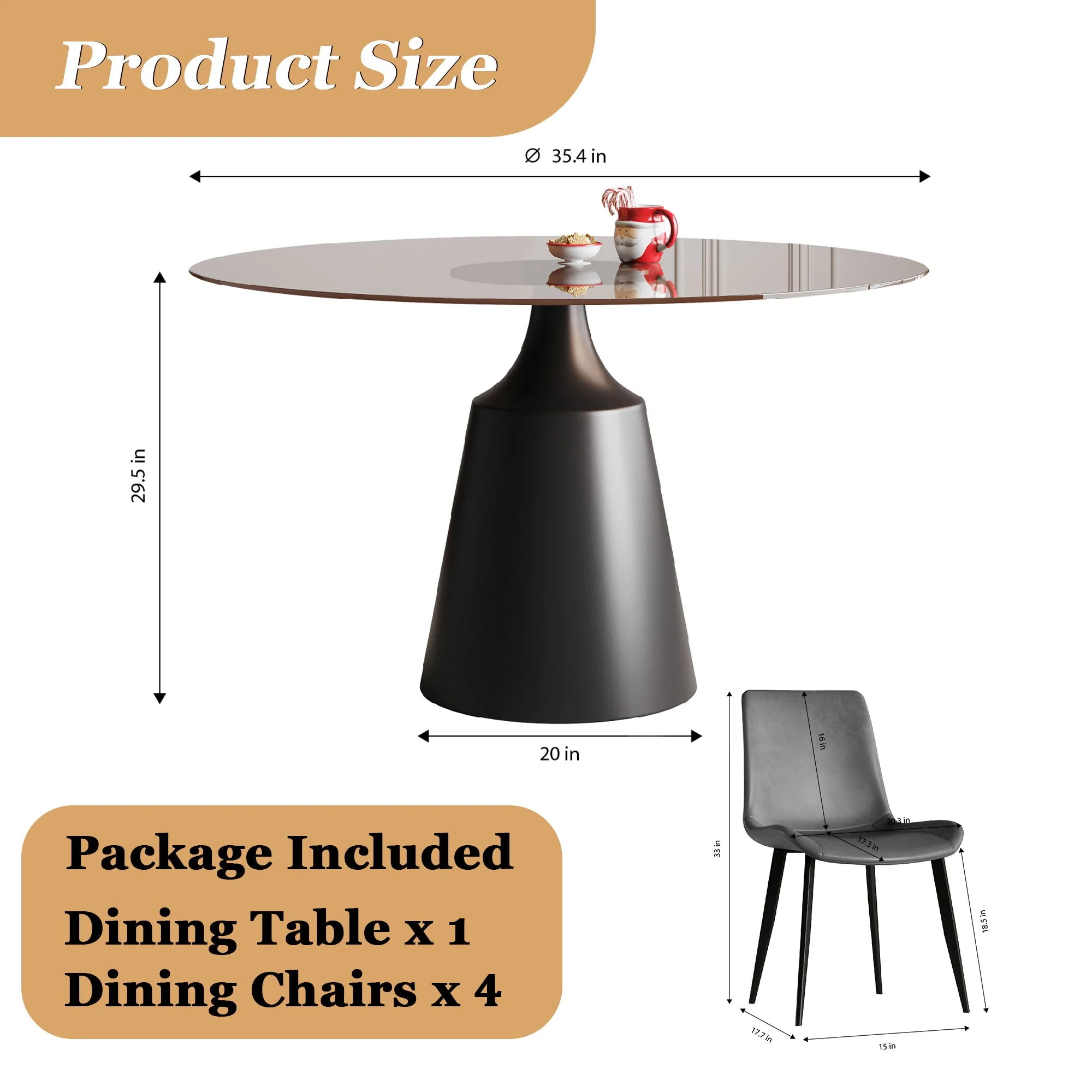 Round Dining Table And 4 Chair Set With Ergonomic Chairs - Black - Image 2