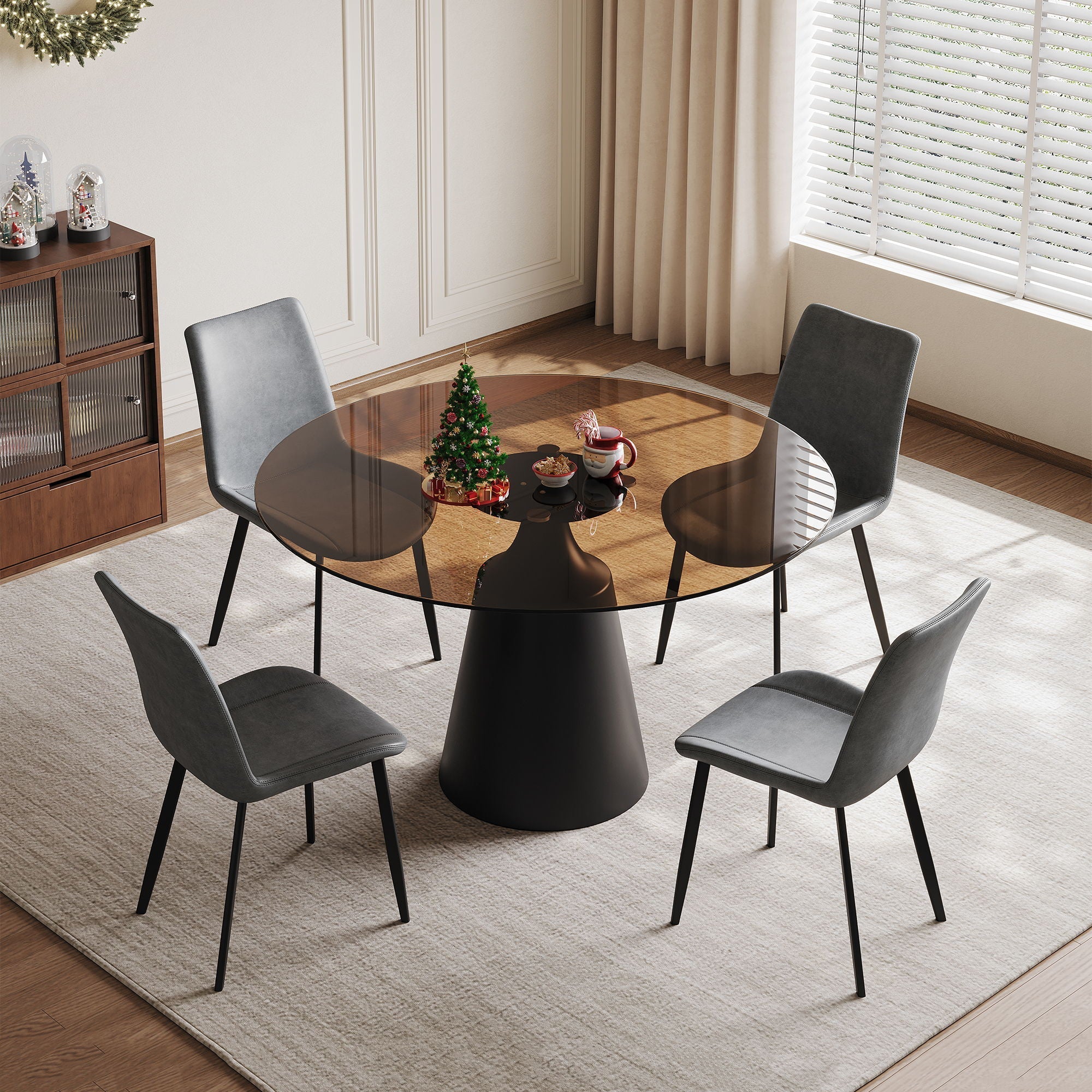 Round Dining Table And 4 Chair Set With Ergonomic Chairs - Black - Image 3