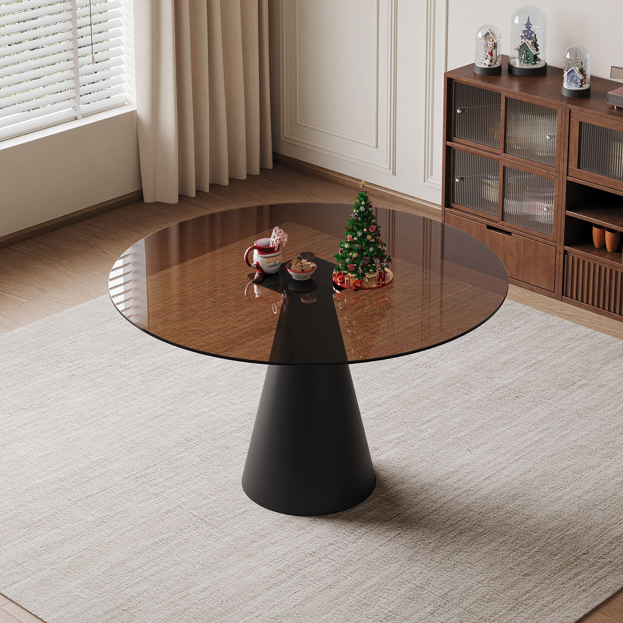 Round Dining Table, For 2 - 4 People - Black / Brown - Image 2