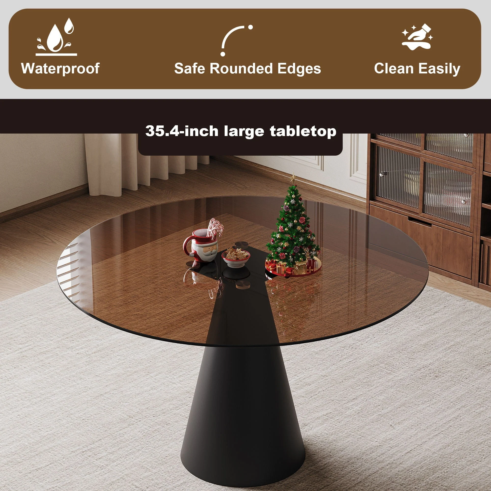 Round Dining Table, For 2 - 4 People - Black / Brown - Image 4