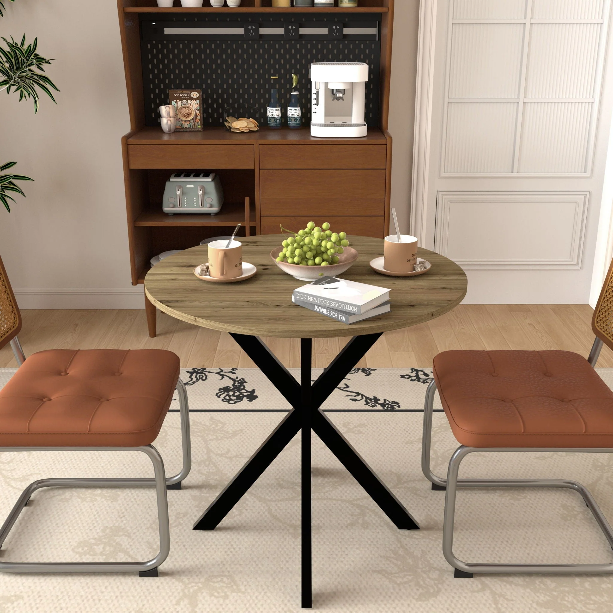 Round Dining Table For 2 - 4 People, Compact Kitchen Or Dining Room - Rustic Brown - Image 3