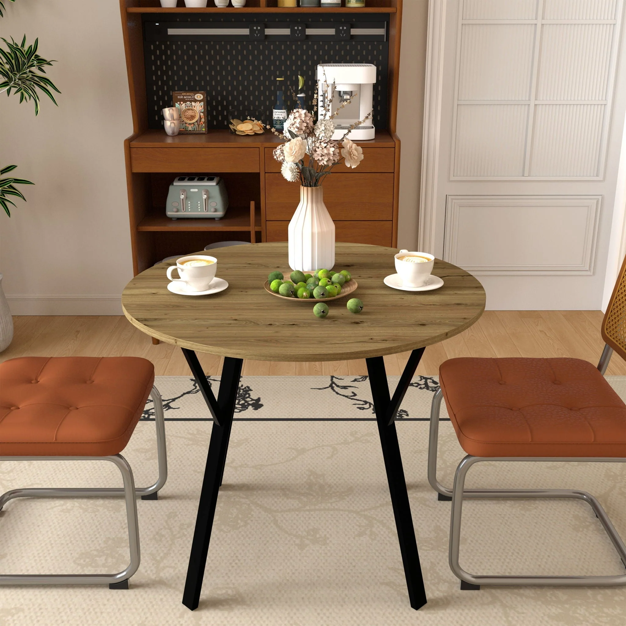 Round Dining Table, For 2 - 4 People - Rustic Brown - Image 2