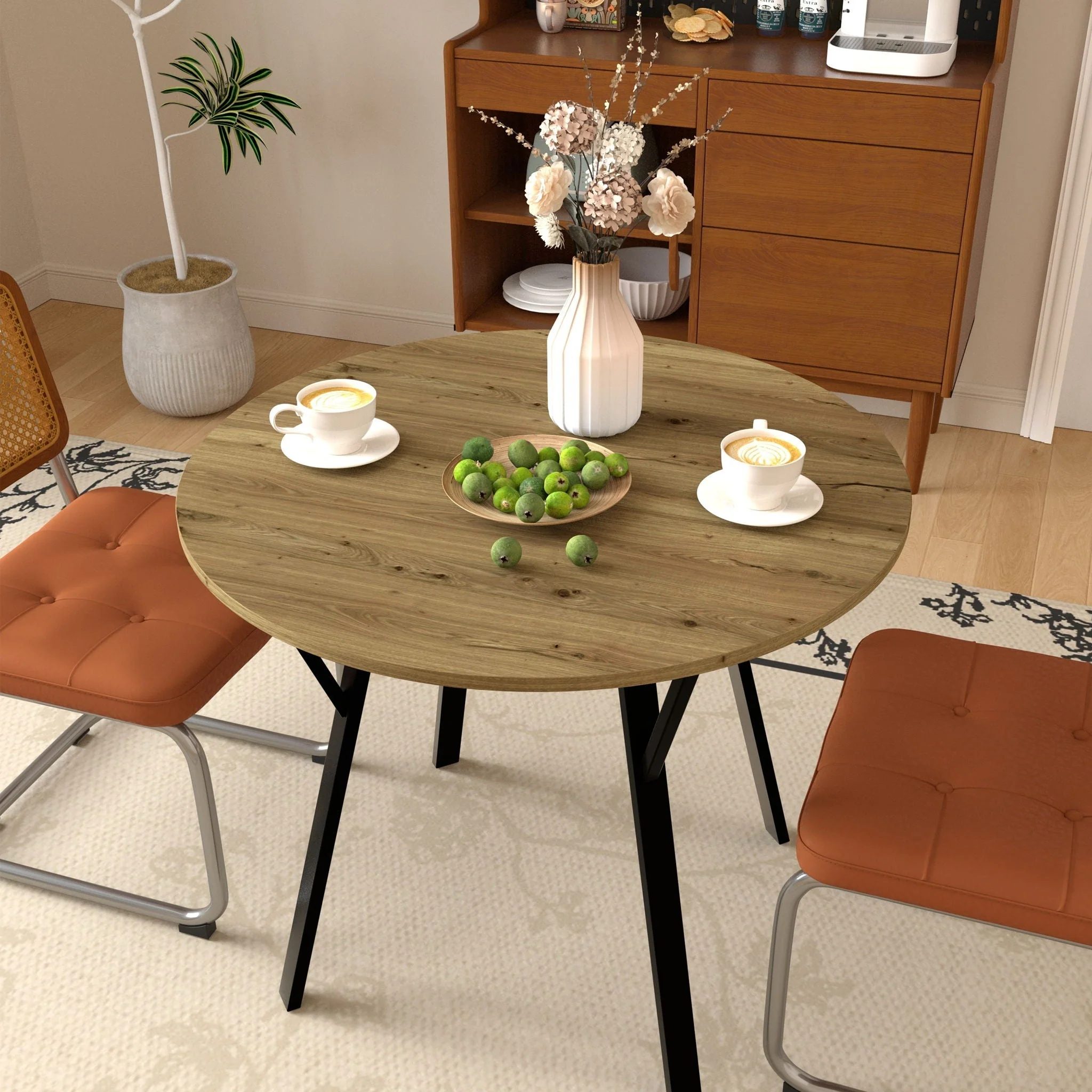 Round Dining Table, For 2 - 4 People - Rustic Brown - Image 4