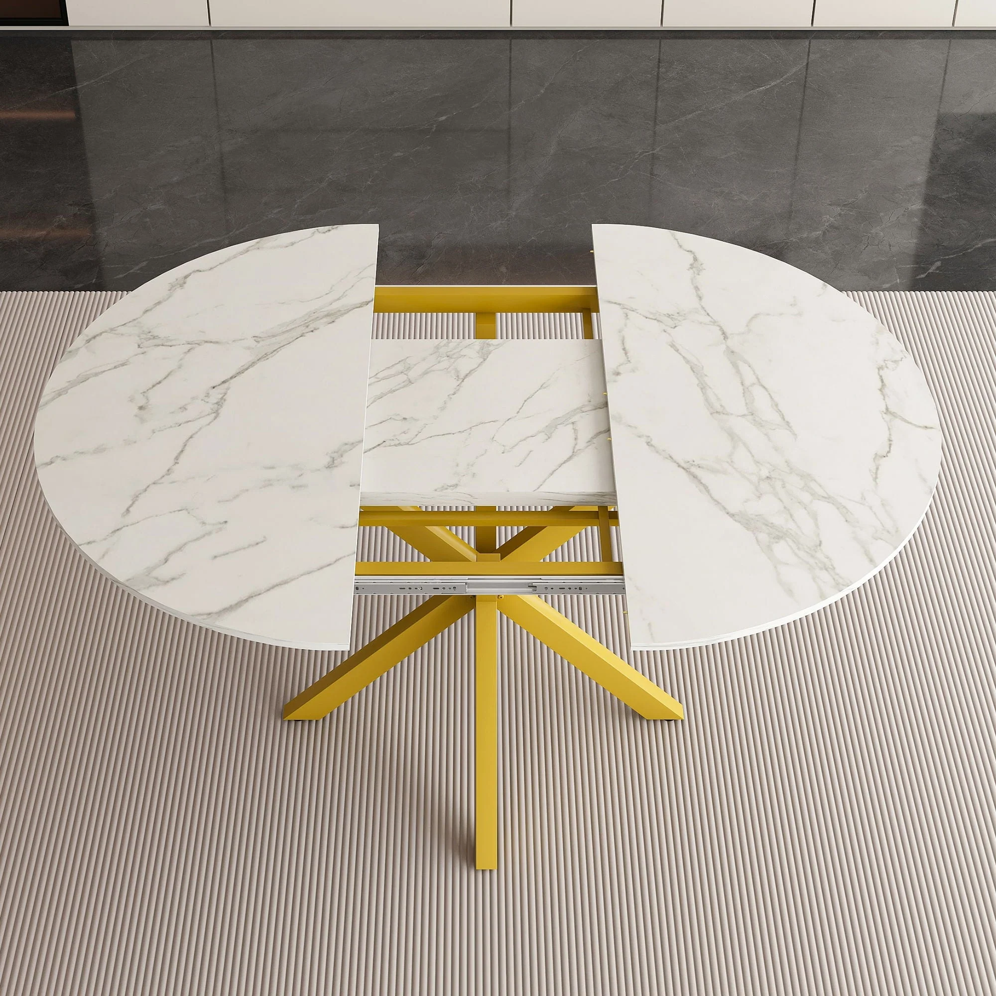 Round Dining Table With Extendable Blades, X Base - Image 6