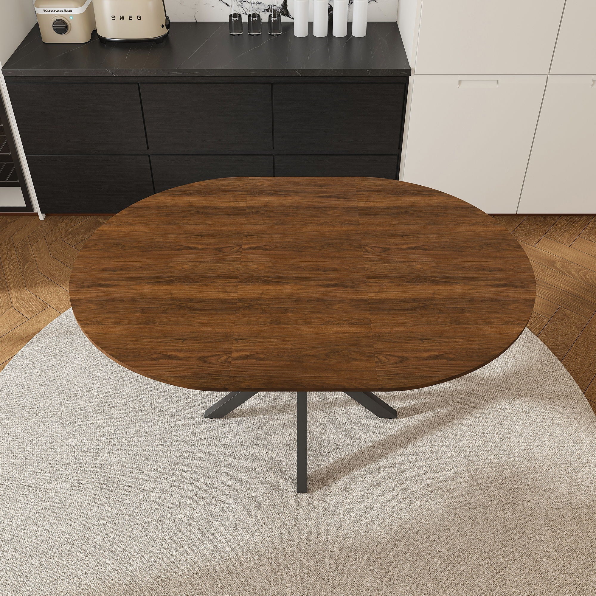Round Dining Table With Extendable Blades, X Base - Image 7