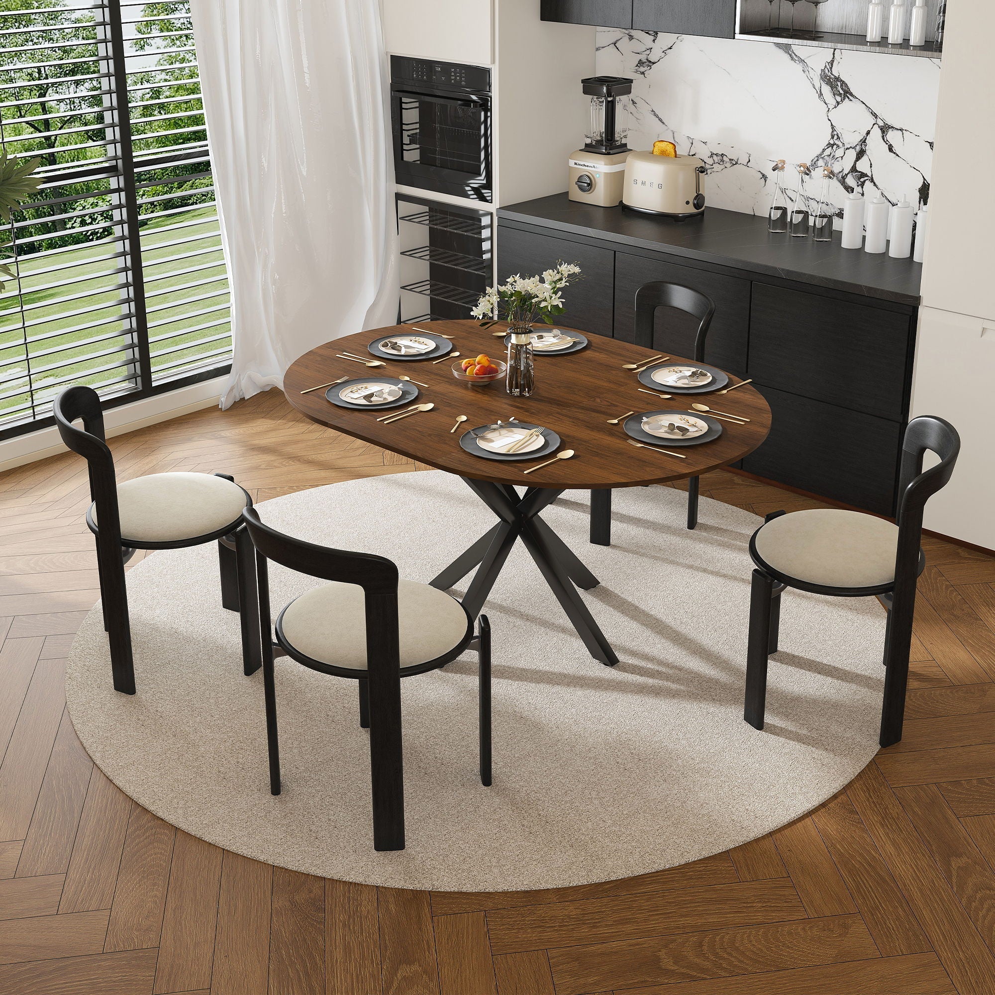 Round Dining Table With Extendable Blades, X Base - Image 8